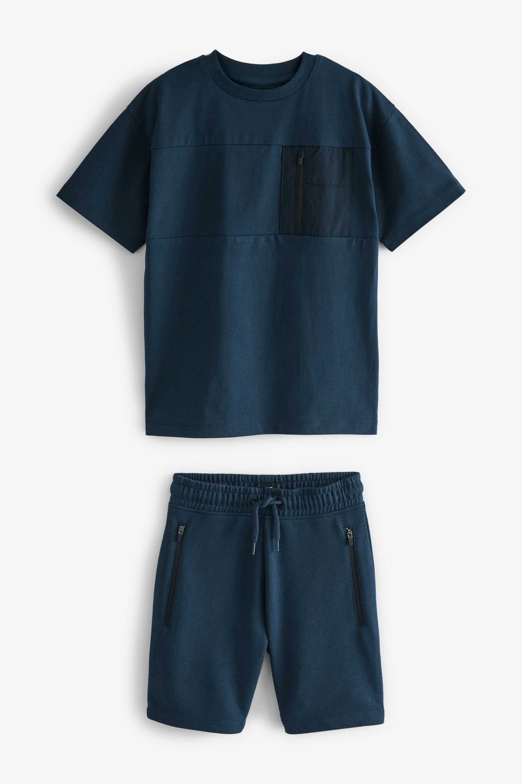 Next T-Shirt & Shorts T-Shirt mit Reißverschlusstasche und Shorts im Set (2-tlg) Navy Blue | Hosen-Sets