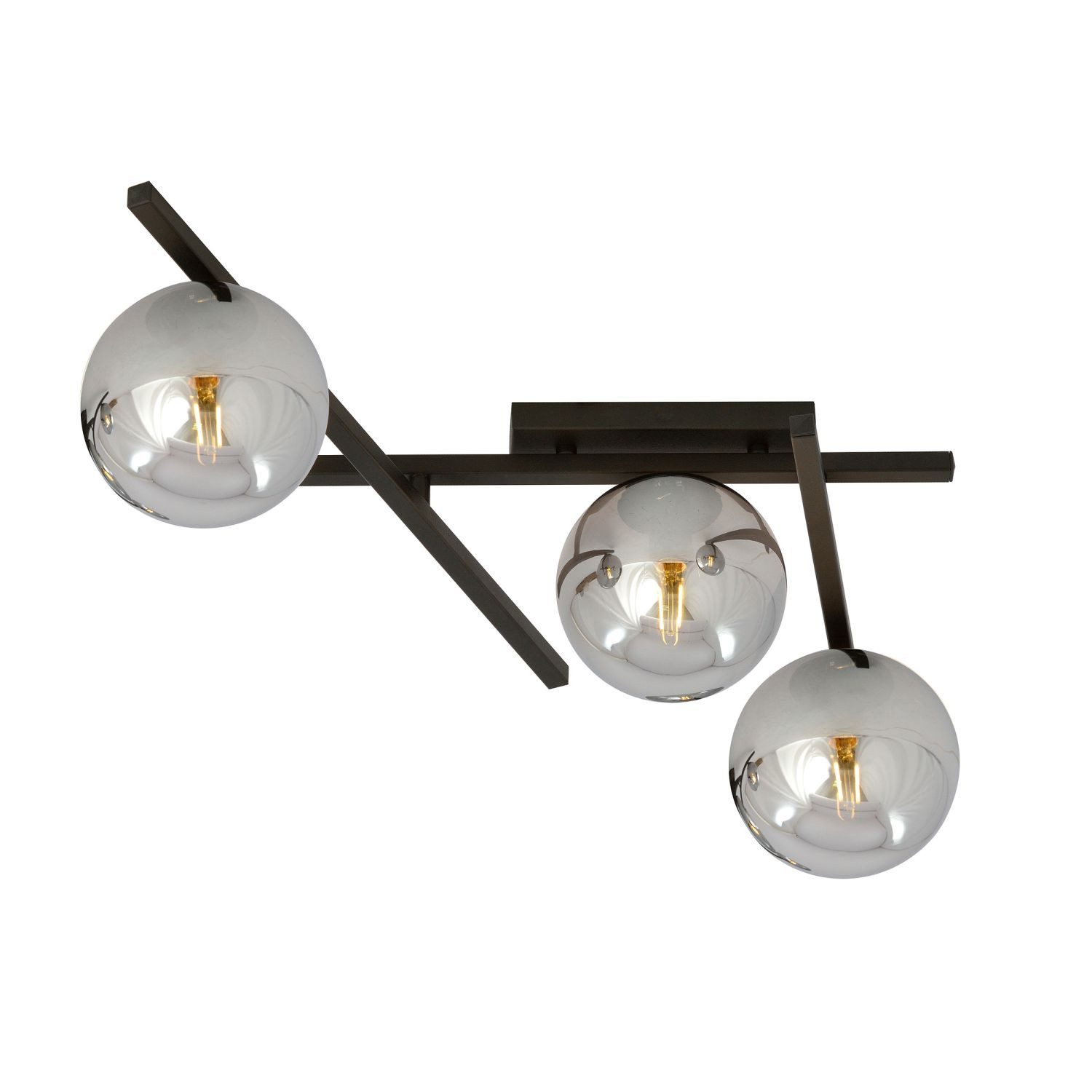 Licht-Erlebnisse Deckenleuchte OLAF, ohne Leuchtmittel, Rauchglas Metall Schwarz Graphit E14 3-flammig Kugelschirm Modern