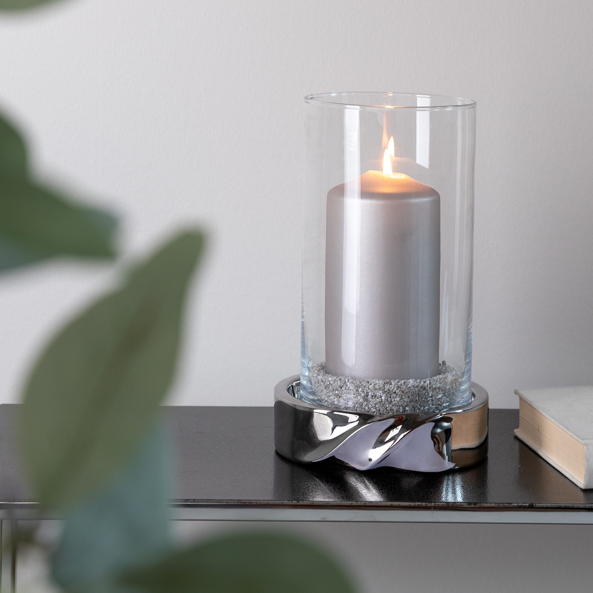 Fink Windlicht LE DECOR - Windlicht + Kerze aus Edelstahl/Glas/Paraffin sil günstig online kaufen