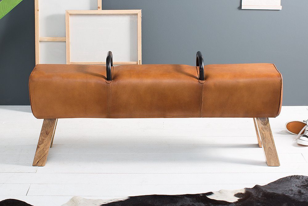 riess-ambiente Sitzbank TURNBOCK 134cm hellbraun, mit Echtleder-Bezug