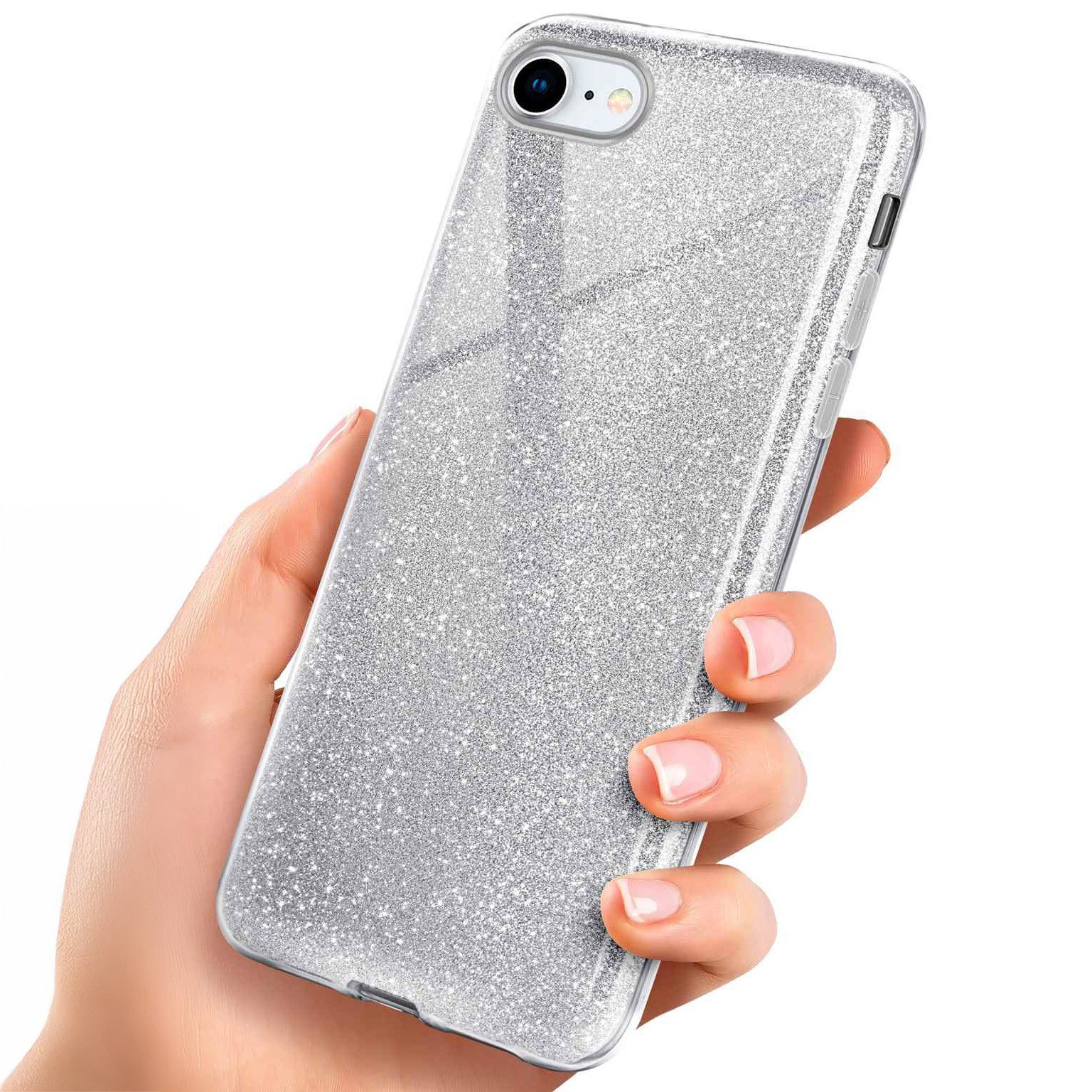 ONEFLOW Handyhülle für iPhone 7 Glitzer Hülle Glitter Case Silber 4,7 Zoll, Hülle Glitzernd Dünne Schutzhülle mit Kameraschutz Frauen Glitzerhülle