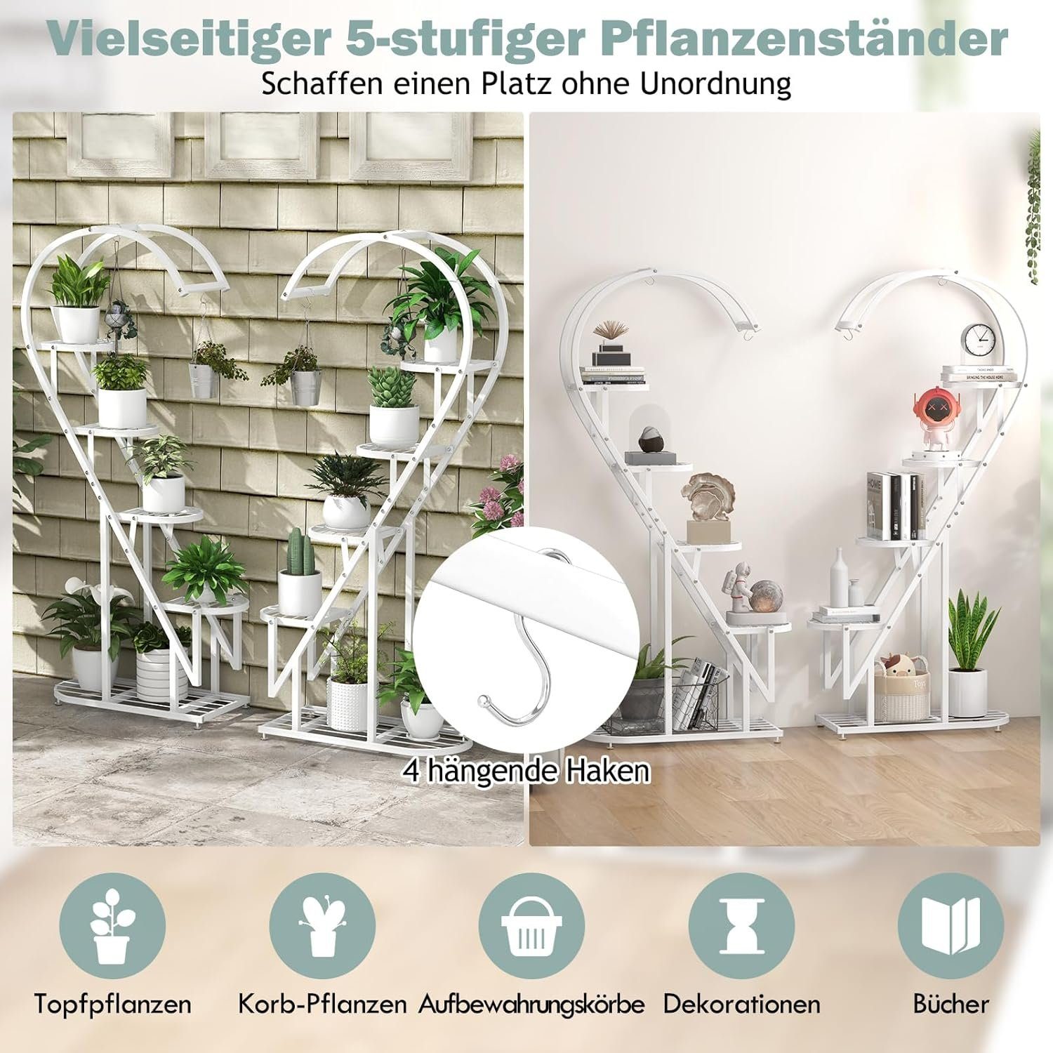 KOMFOTTEU Blumenständer 5-stufiger Metall-Pflanzenständer, mit 4 günstig online kaufen