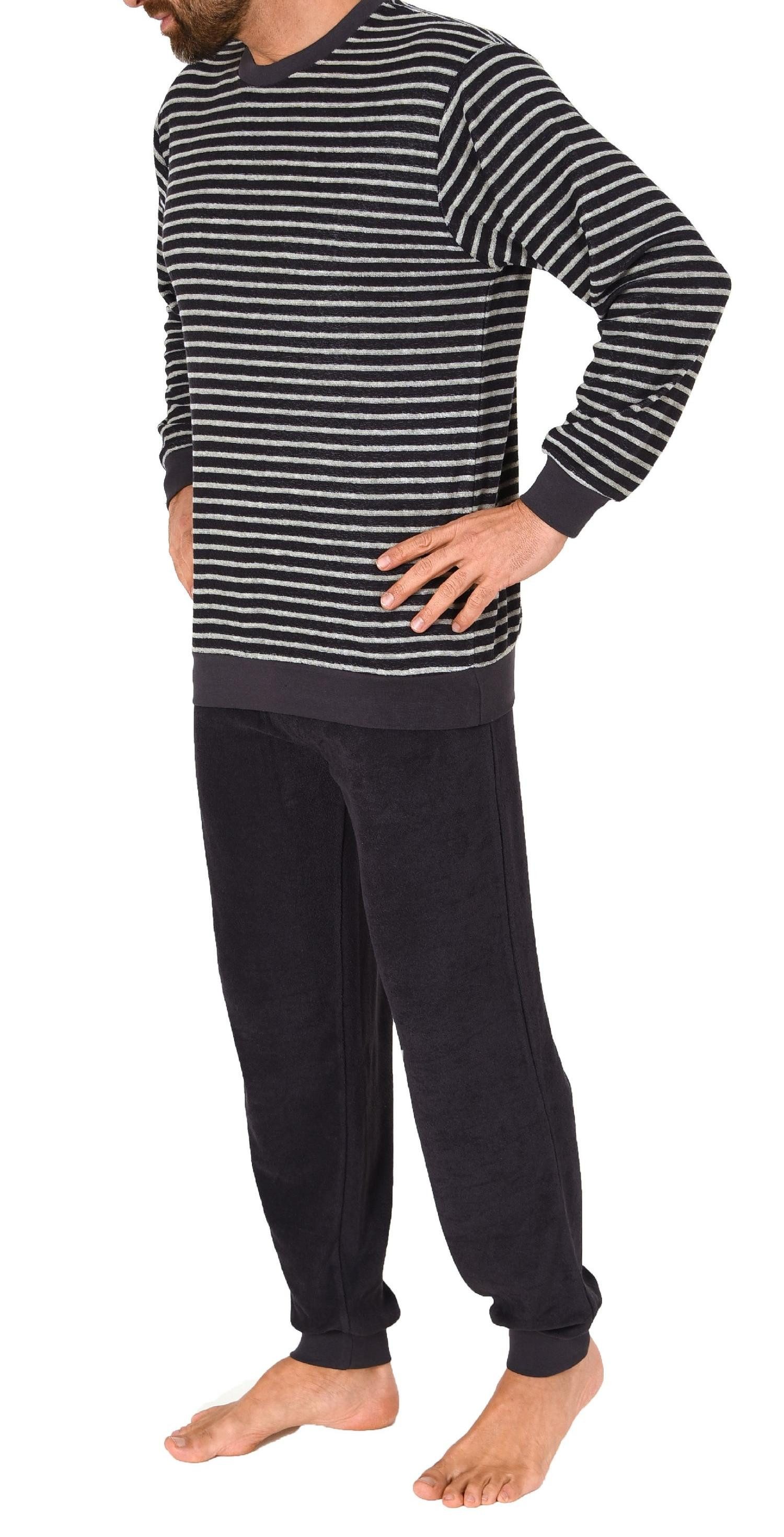 Normann Pyjama Herren Frottee Schlafanzug lang, Pyjama mit feinem Ringel-Mu günstig online kaufen