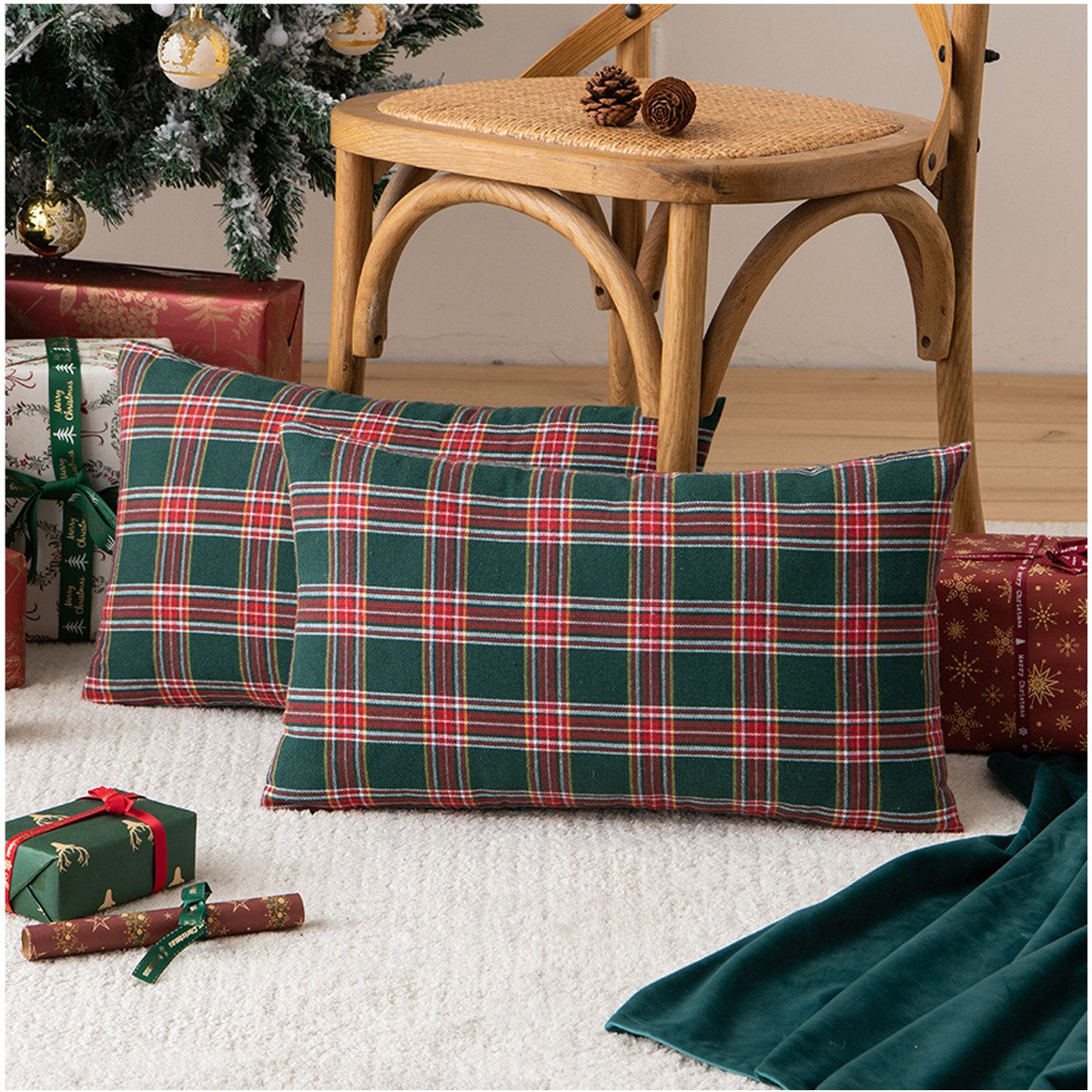 Qelus Kissenbezüge 1/2er Set Kissenbezug 45x45cm Plaid Couch Kissen Sofakis günstig online kaufen