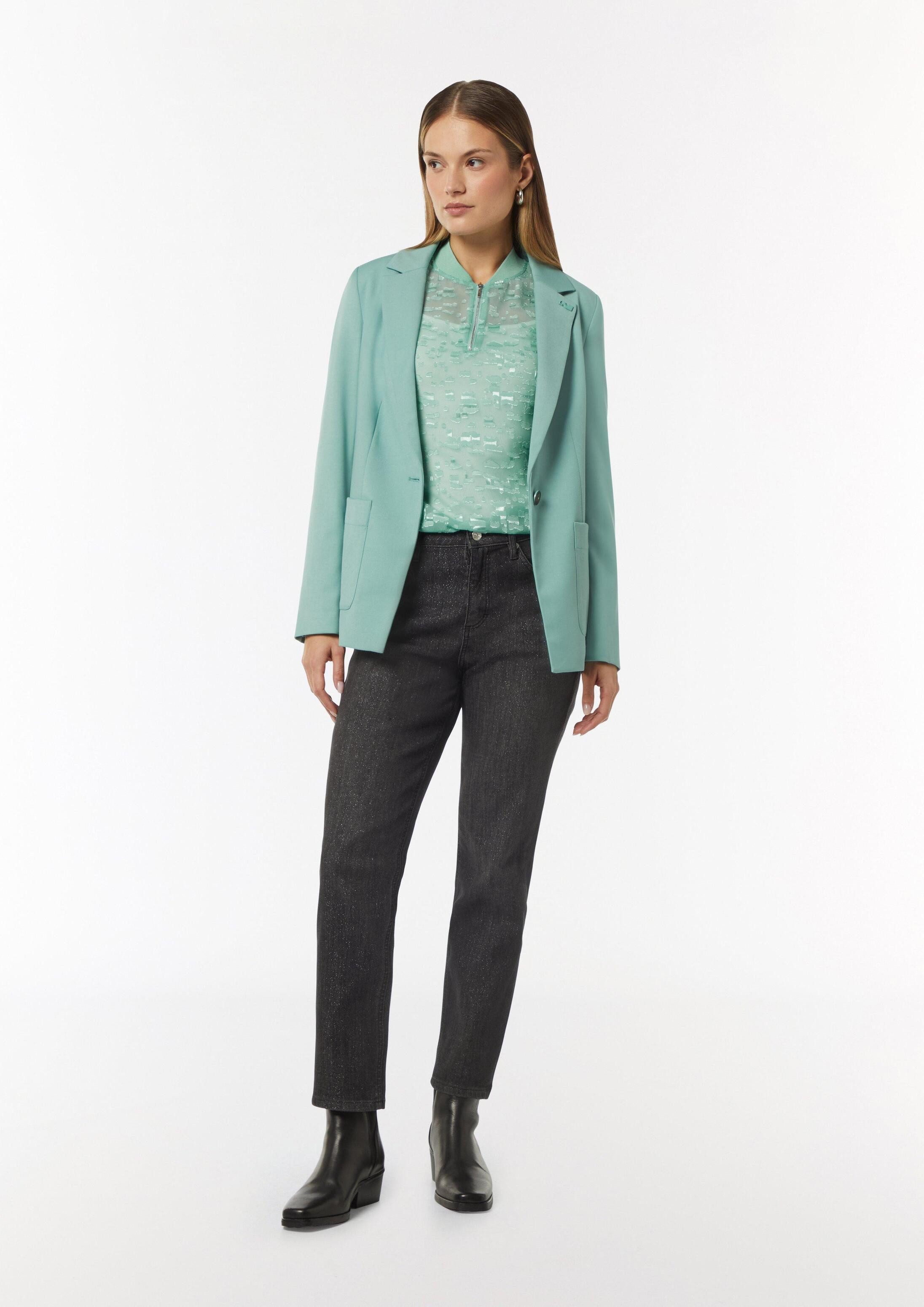 comma Langarmbluse Bluse Transparente Jacquard-Bluse mit Zip-Ausschnitt