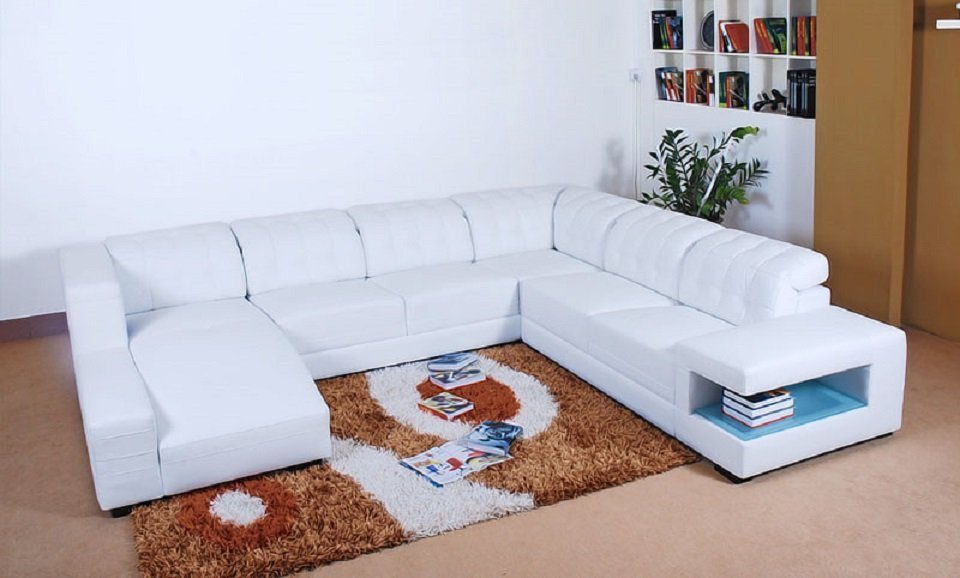 JVmoebel Ecksofa Designer Sofa Couch Ecksofa mit Hocker Polster Garnitur, Made in Europe Weiß