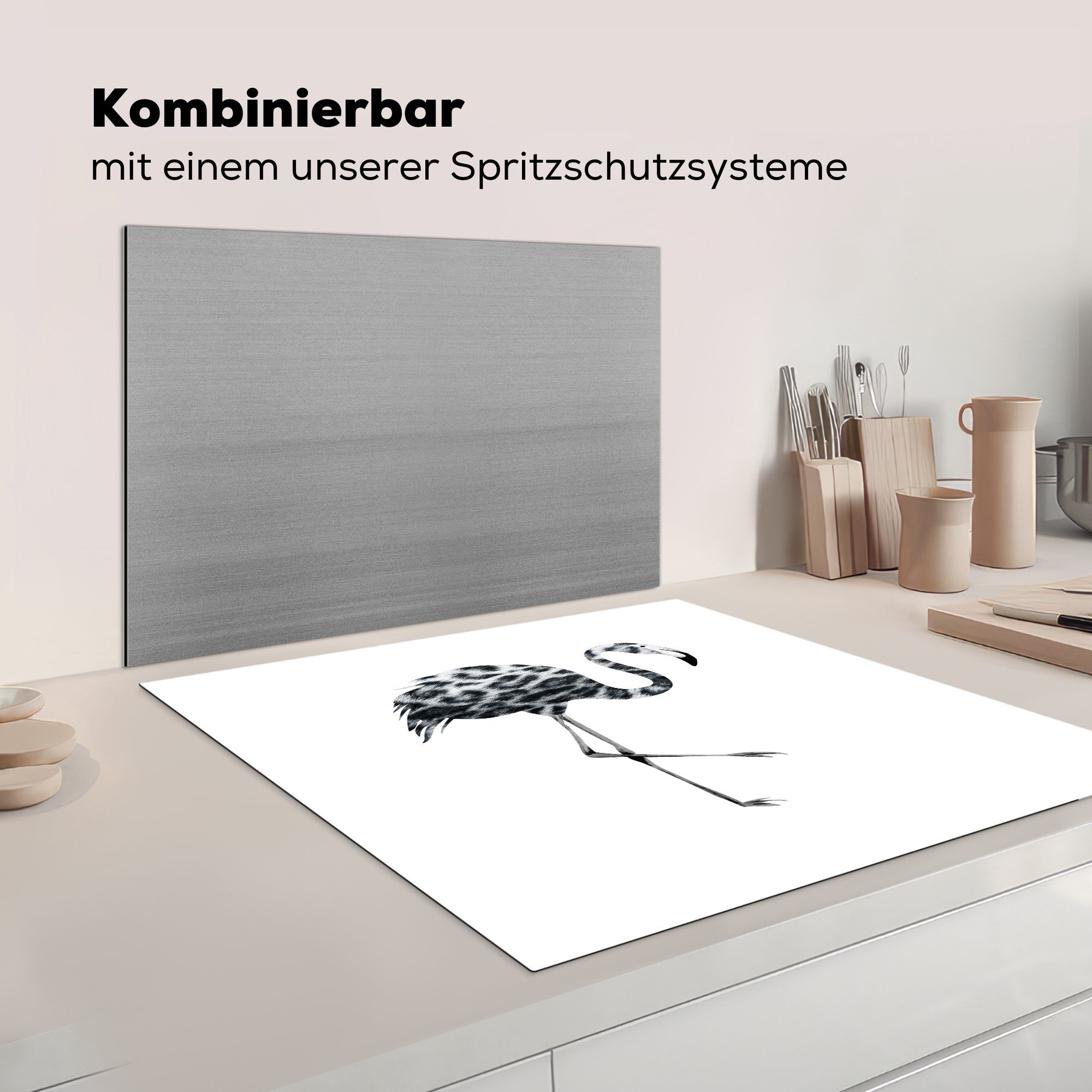 Panther MuchoWow Arbeitsplatte Zeichnung, Herdblende-/Abdeckplatte - Vinyl, küche cm, Vogel Ceranfeldabdeckung, für 78x78 (1 - - Druck tlg), Flamingo