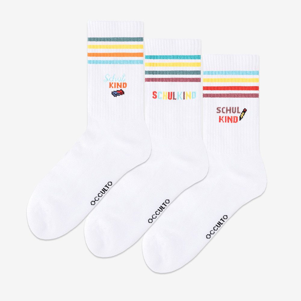 OCCULTO Tennissocken Jungen & Mädchen Schulkind Tennis Socken 3er Pack (Modell: School) (3-Paar)