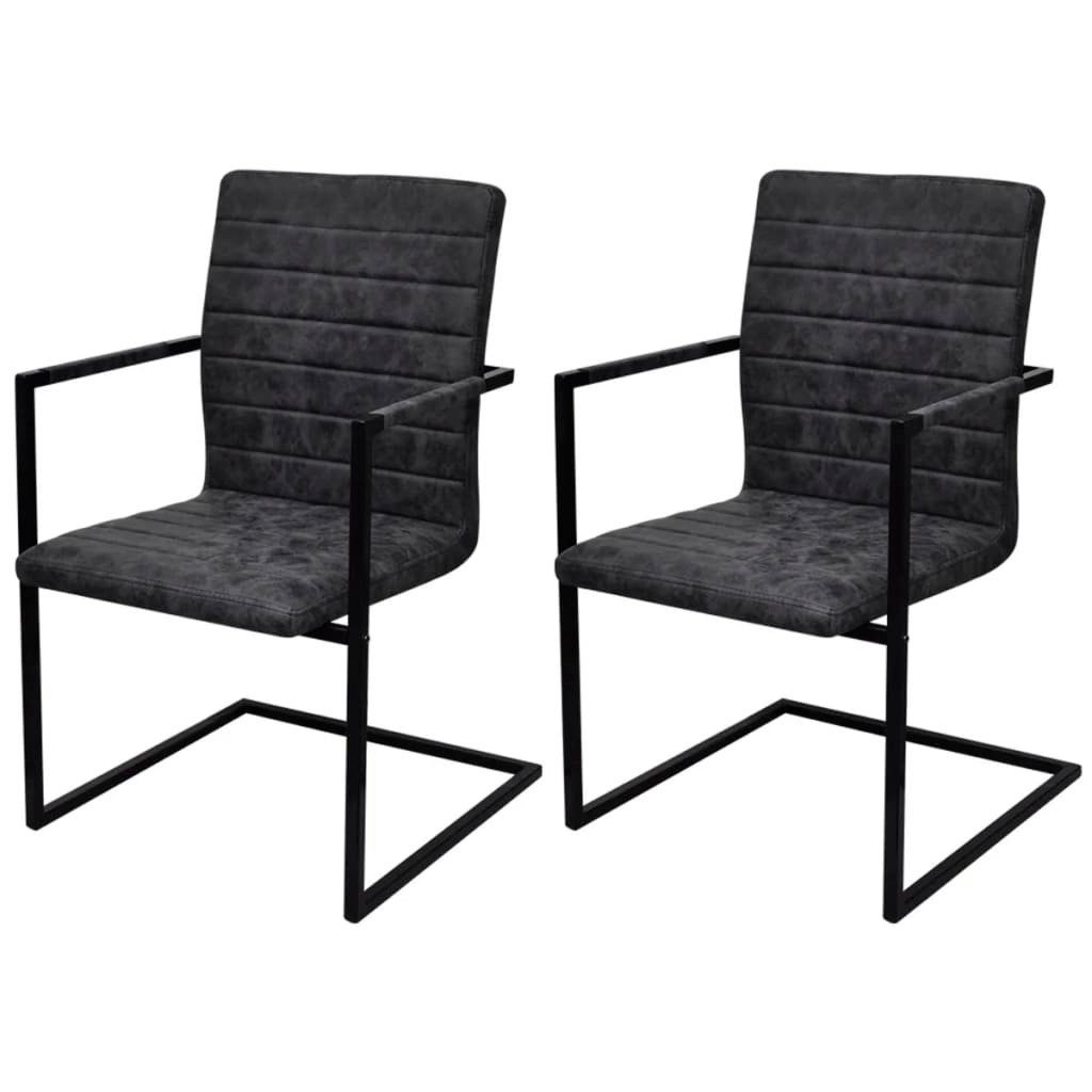 Esszimmerstuhl Freischwinger 2 Stk. Schwarz Kunstleder