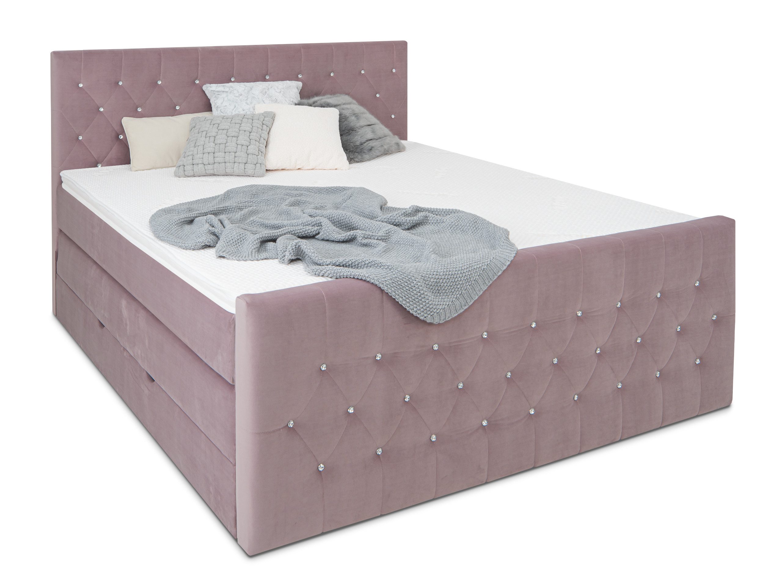 wonello Boxspringbett Sira, mit Bettkasten, Matratzen und wonello premium Topper, Samt + Kristalle
