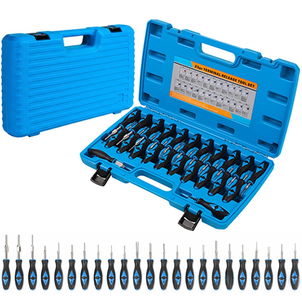 PRIISF Werkzeugset Auspinwerkzeug KFZ Stecker Set Profi Terminal Entriegelungswerkzeug, (Vielseitiges KFZ Werkzeugsatz für Auto Elektrik Kabelstecker DIY Mechaniker, 23-tlg., Universal Entriegler für KFZ Elektrik, ISO & Terminal Stecker), Passend für VW, BMW, Audi BMW & Mercedes Stecker