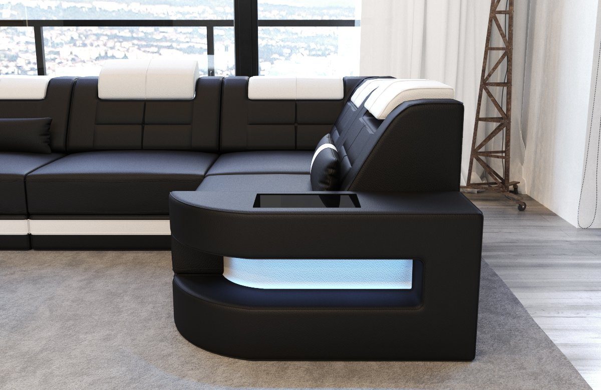 Couch, mit Leder Designersofa Sofa mit Como LED, Schlafsofa, wahlweise Ledercouch Form Dreams Ledersofa, Ecksofa Bettfunktion L als Sofa