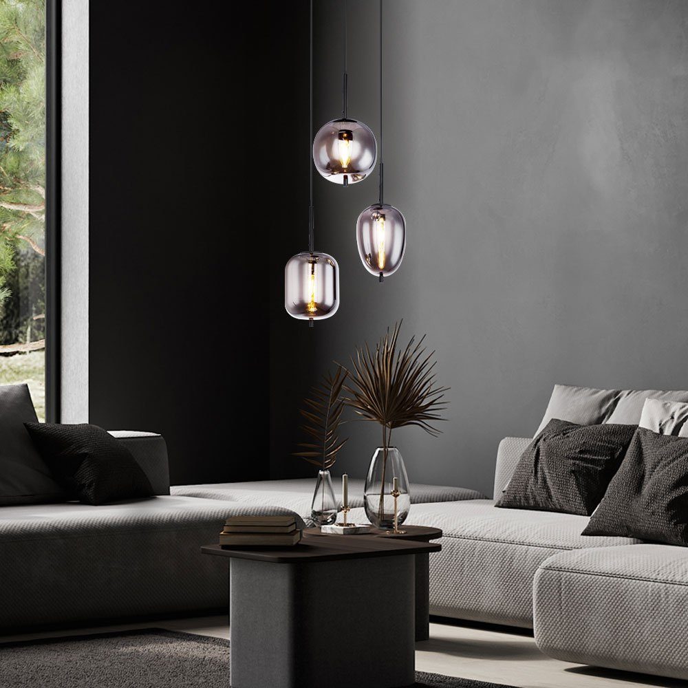 etc-shop Wohn Zimmer im Glas Warmweiß, Decken Leuchte RETRO Filament Lampe inklusive, Pendelleuchte, LED Leuchtmittel Pendel rauch