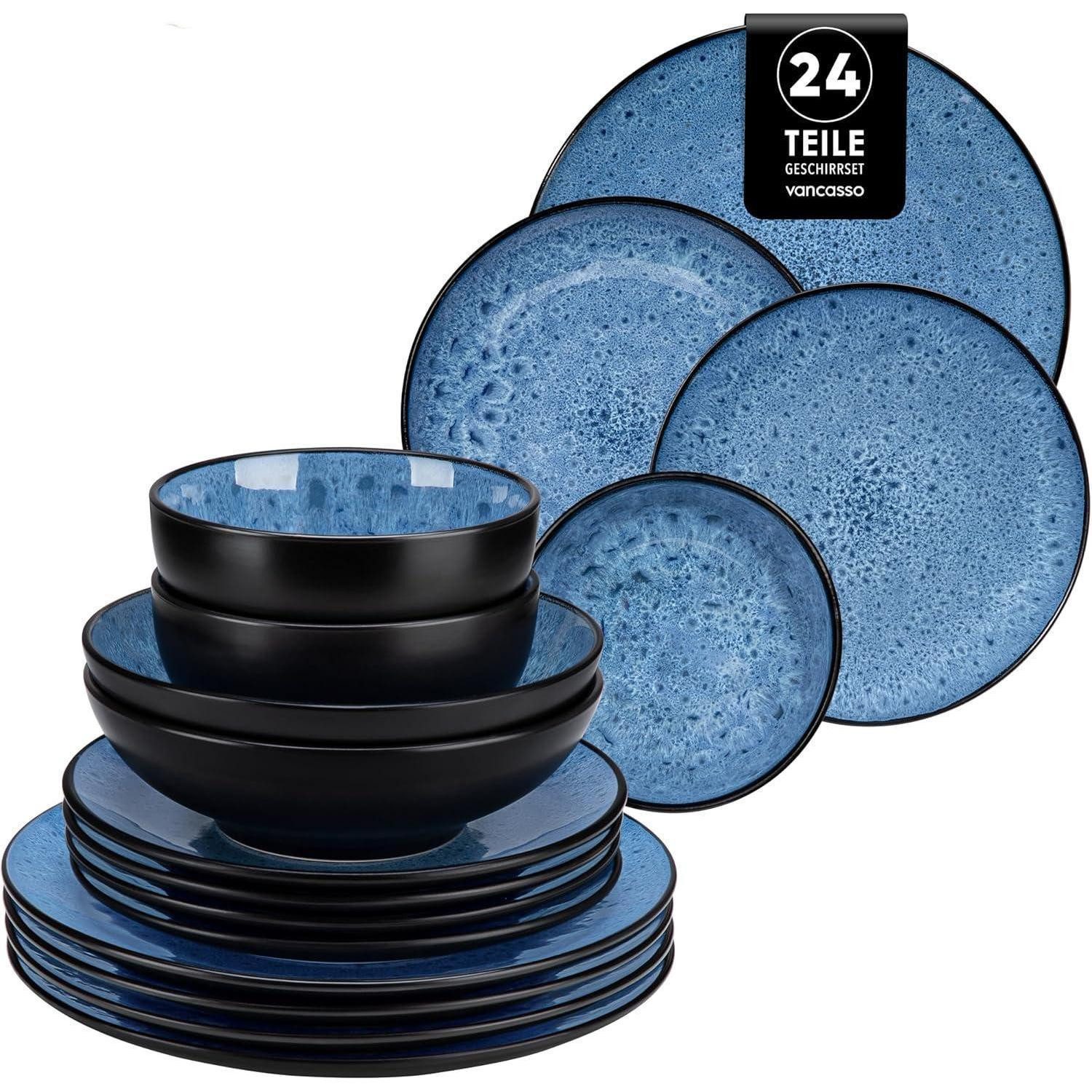 LuxusKollektion Tafelservice Tafelservice 6 Personen 24tlg Steingut Blau 6 Pers. 24 Teile Set