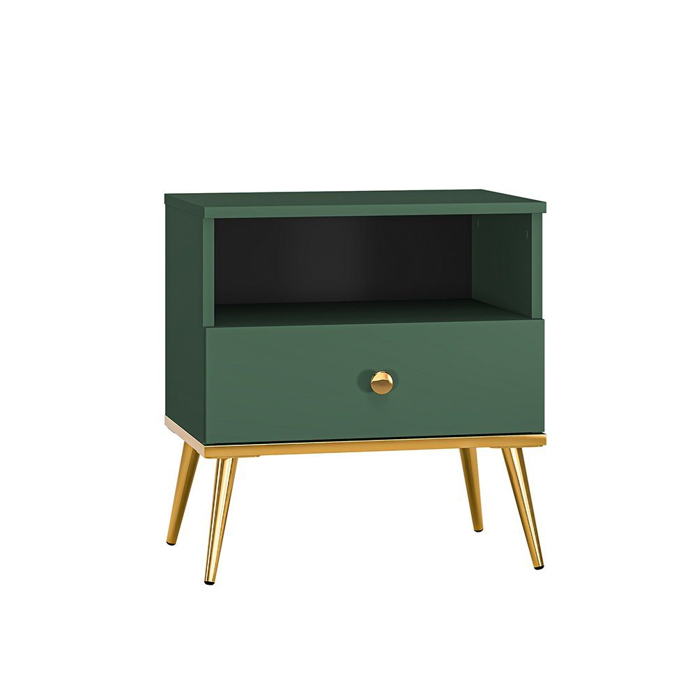 Lomadox Nachttisch FASANO-131, in grün mit goldfarbenen Akzenten, B/H/T ca. 50/53/34 cm