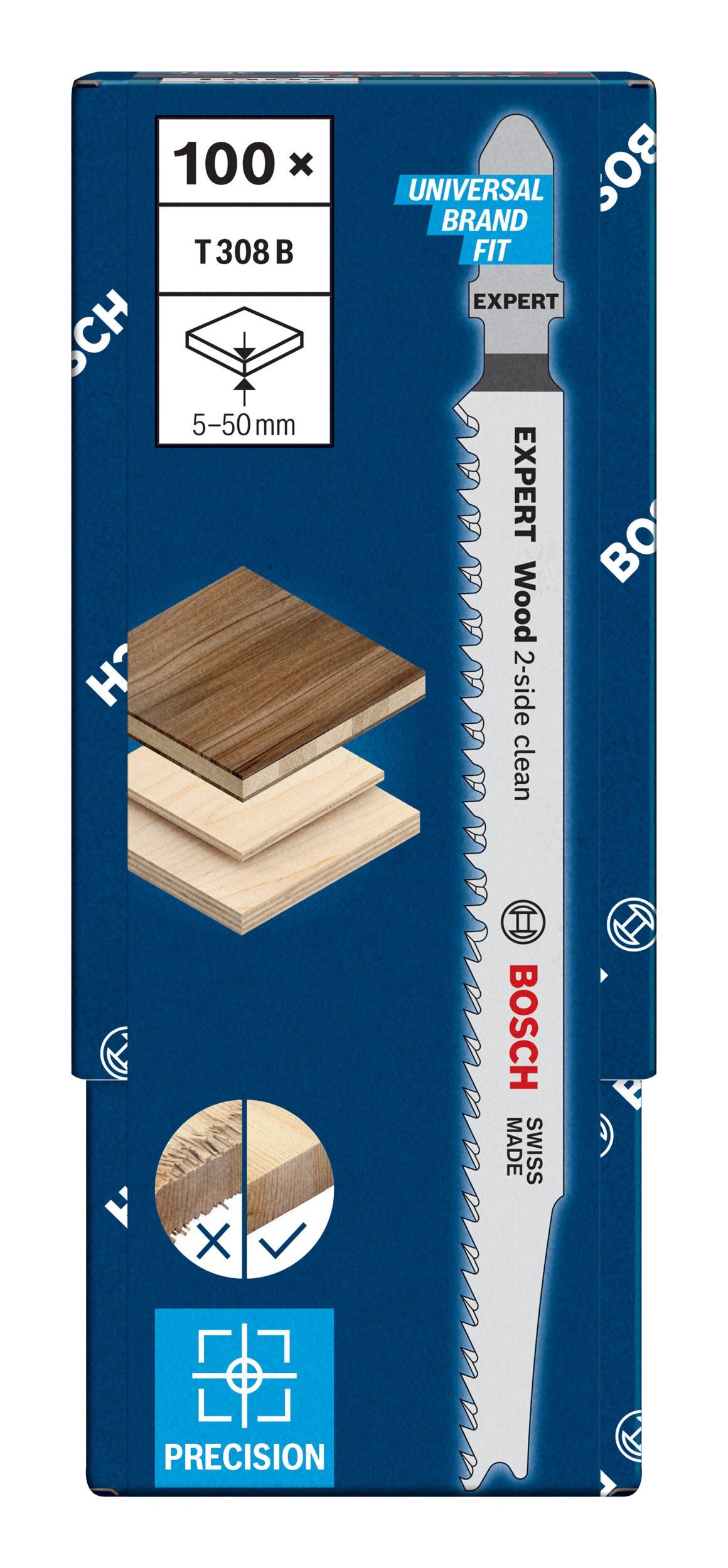 BOSCH Stichsägeblatt Expert Wood 2-side, Stichsägen 100 für T B, "Wood Stück clean" 308 2-side Expert