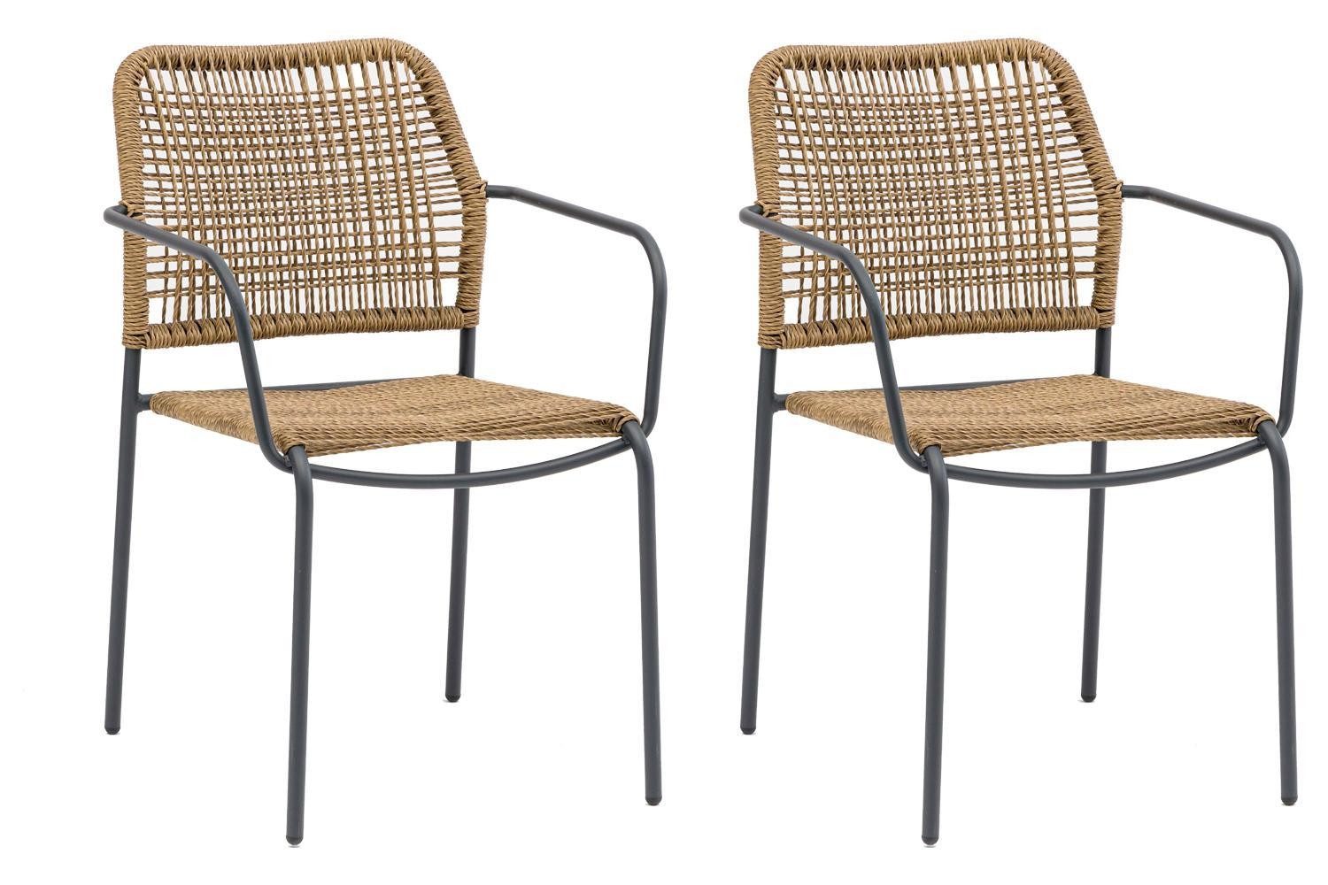 Sungörl Gartenstuhl ROM, Stapelbar, Anthrazit, Beige, Stahlgestell, (Set, 2 St), Polyrattangeflecht