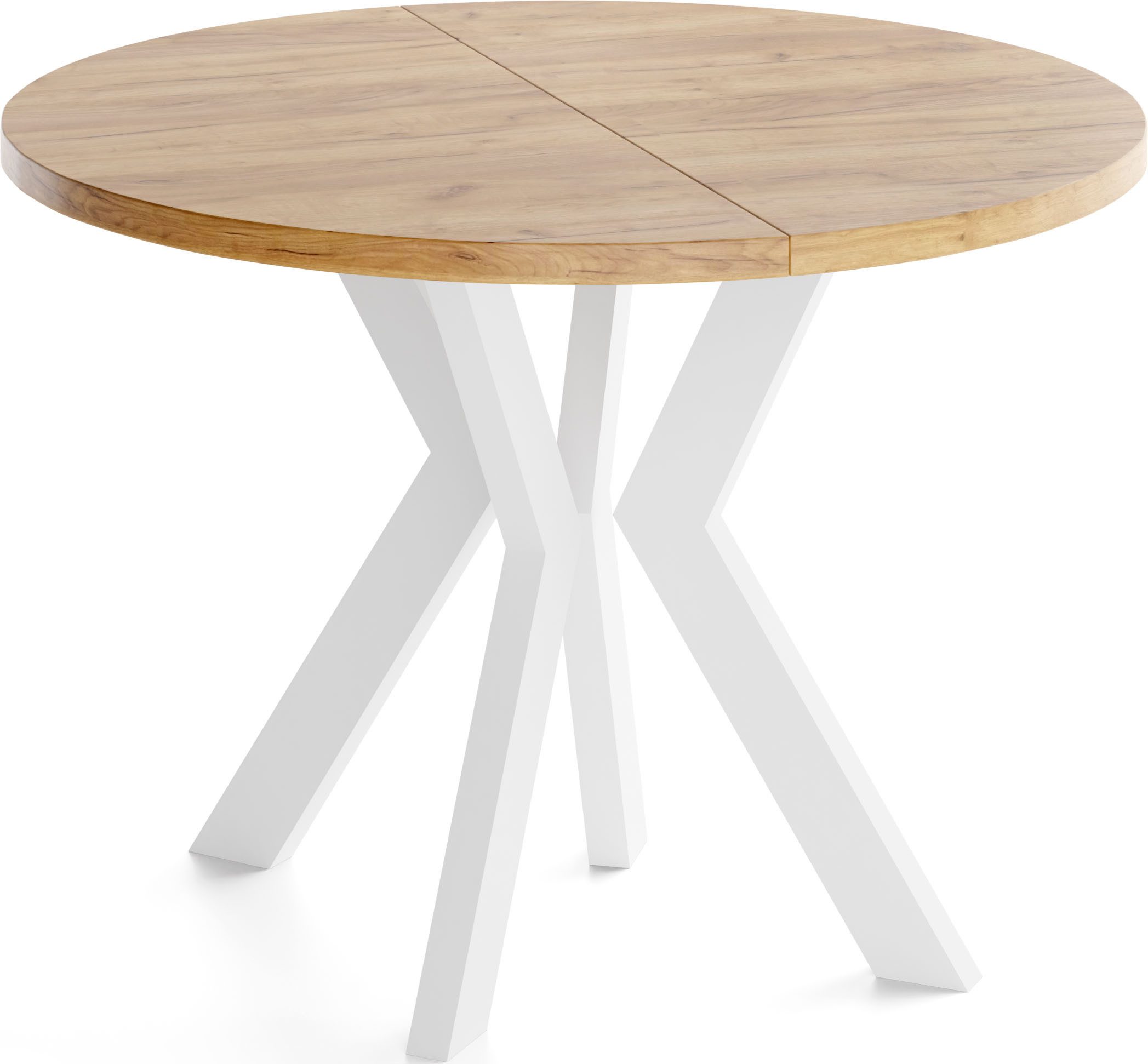 WFL GROUP Esstisch Savio ausziehbar verlängerbar rund modern mit Weißen Holzbeinen (MADE IN EU, XXL Groß – 80/90/100 cm ausziehbar auf 130/190/200/300 cm), platzsparender Tisch für kleine Küche, Esszimmer oder Wohnzimmer