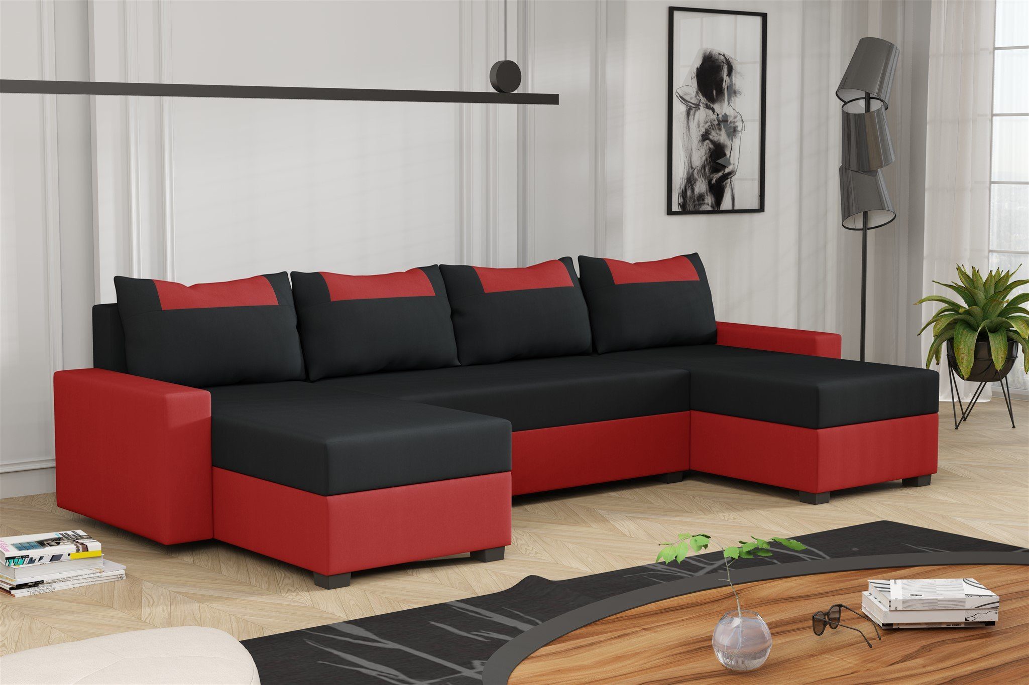 Fun Möbel Wohnlandschaft Sofa HEDVIG LUX, Rundumbezug, inkl. Schlaffunktion mit 3 Bettkästen
