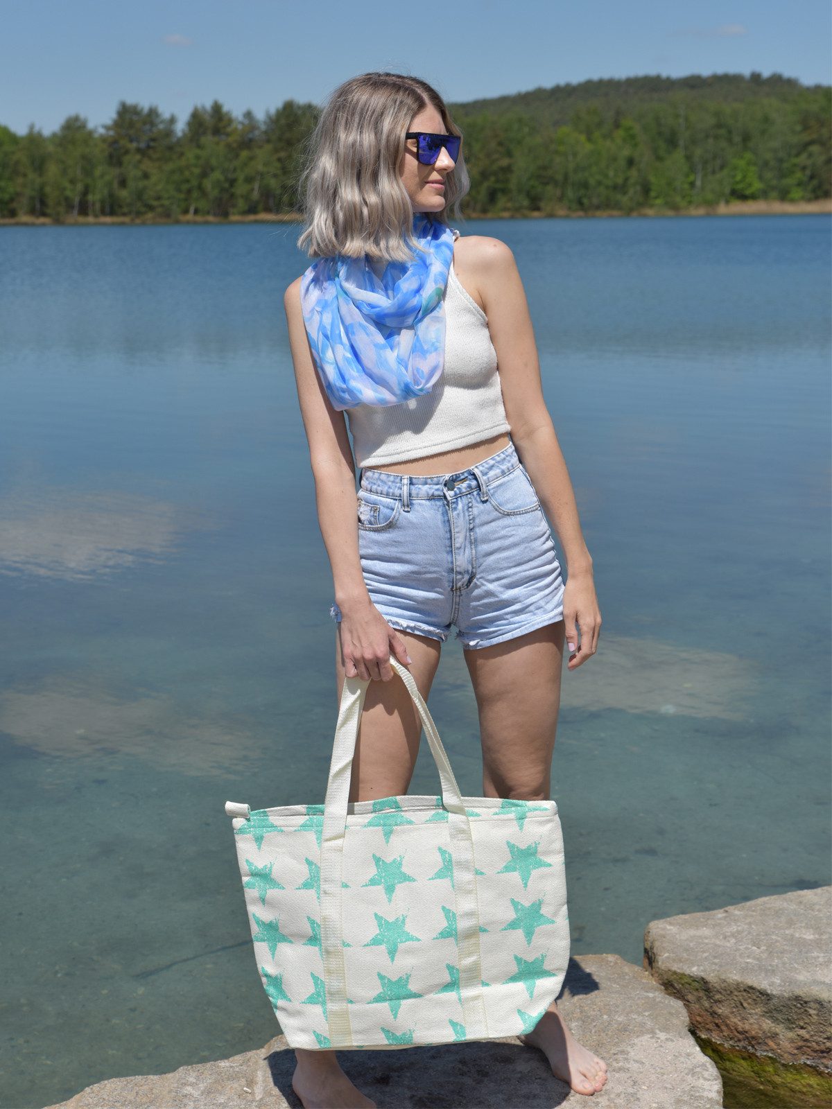 styleBREAKER Strandtasche Strandtasche mit Vintage Stern Muster (1-tlg)