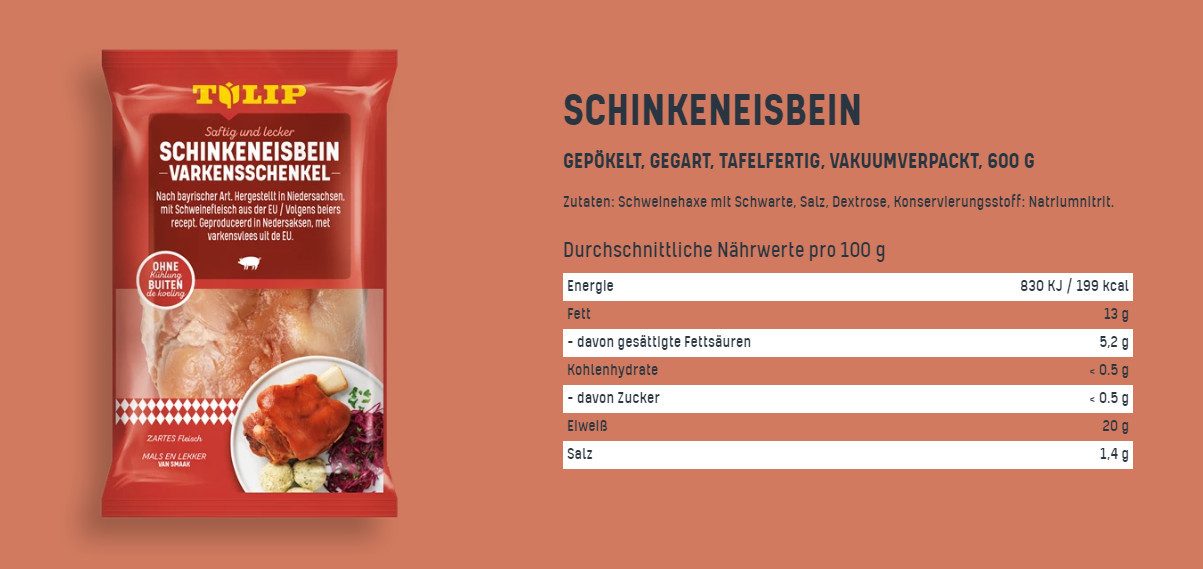 TULIP Wurstkonserve 600g Schinkeneisbein Eisbein gepökelt Schweinehaxe Schwarte, 600 g