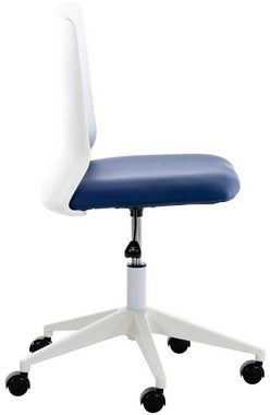 TPFLiving Bürostuhl Apollo mit bequemer Rückenlehne - höhenverstellbar und 360° drehbar (Schreibtischstuhl, Drehstuhl, Chefsessel, Bürostuhl XXL), Gestell: Kunststoff weiß - Sitzfläche: Kunstleder blau
