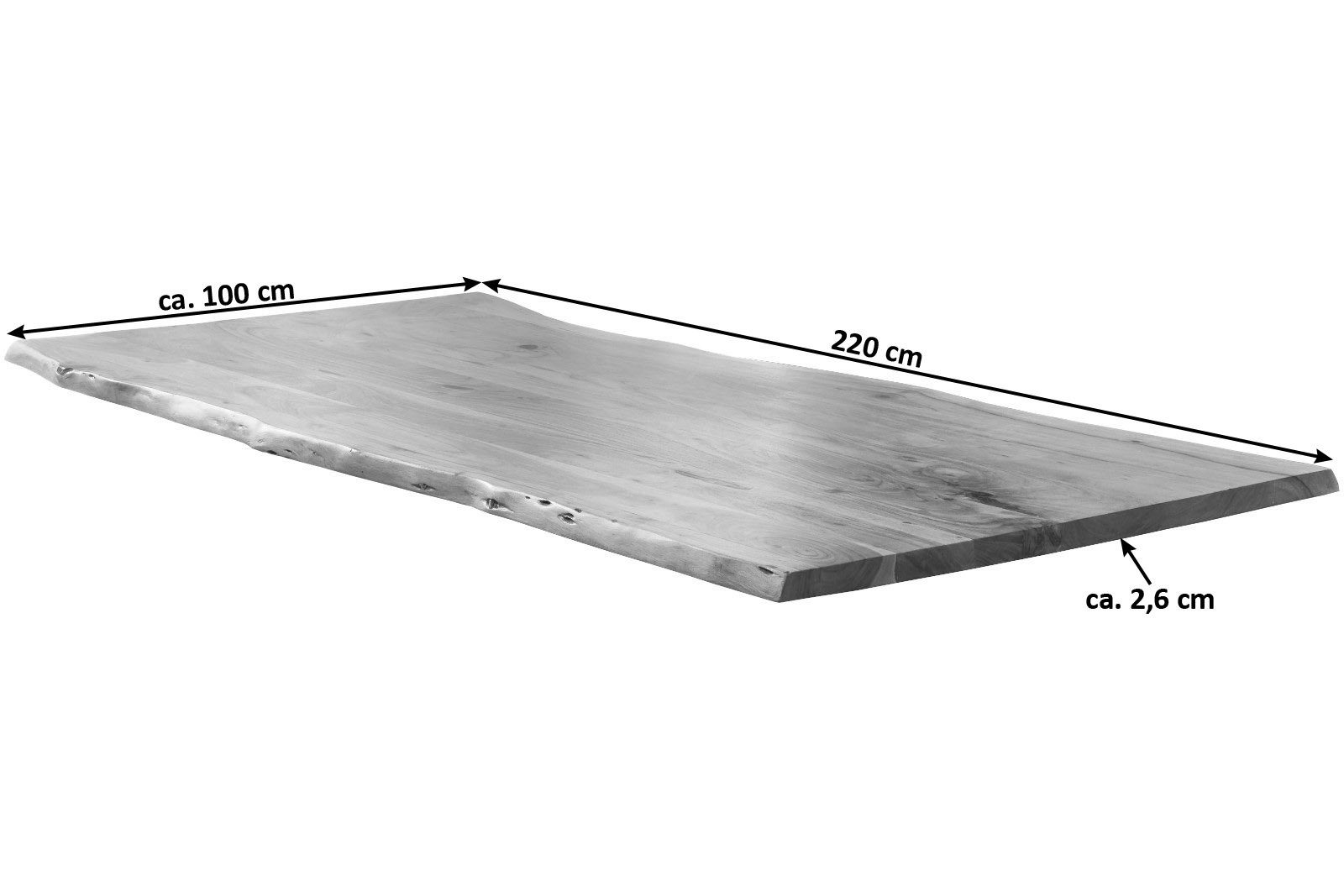 Tischplatte Baumkante Junado® nussbaumfarben natürliche Noah, Massivholz 26mm Akazie
