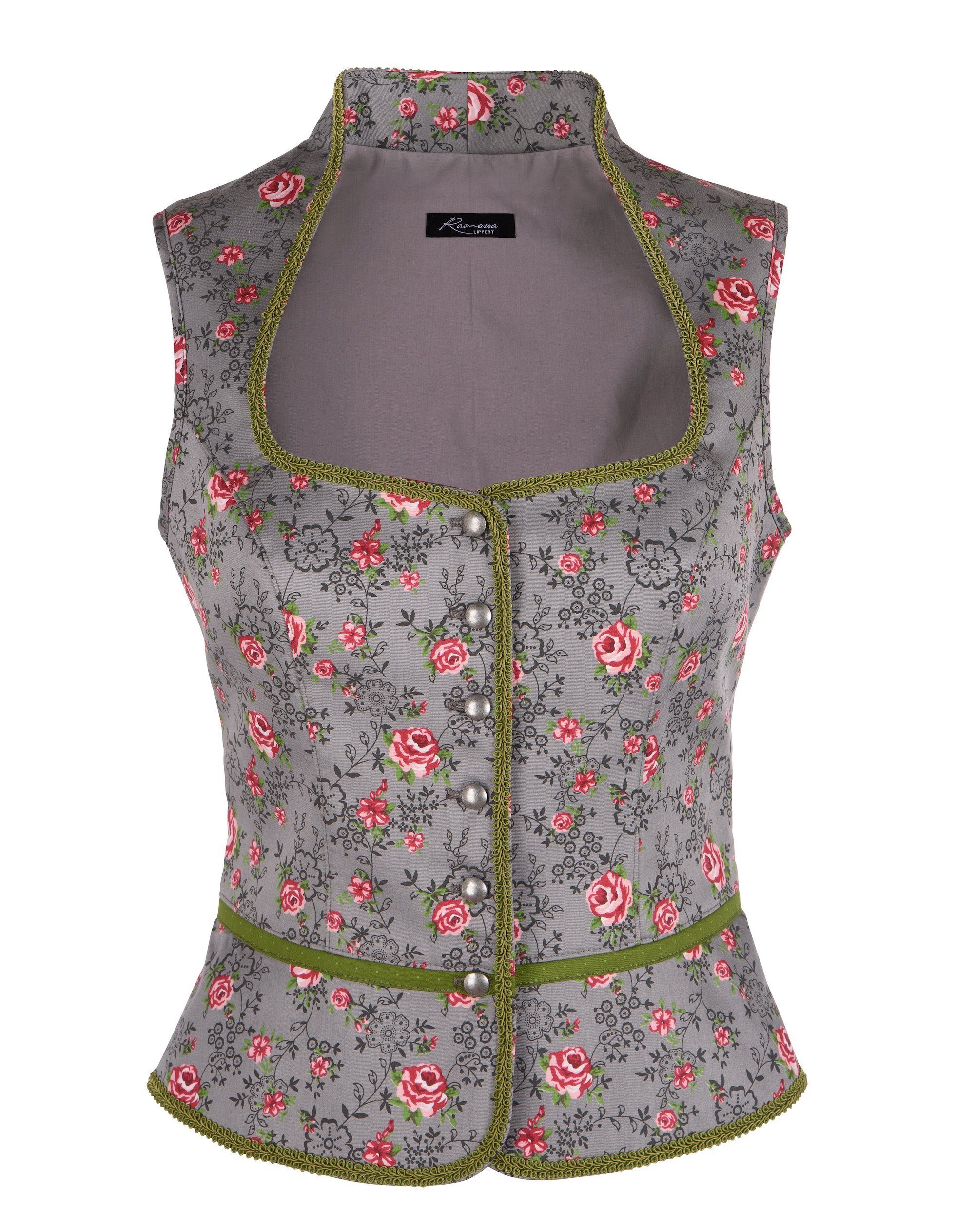 Trachtenbluse Mieder Leonie grau floral Knöpfe