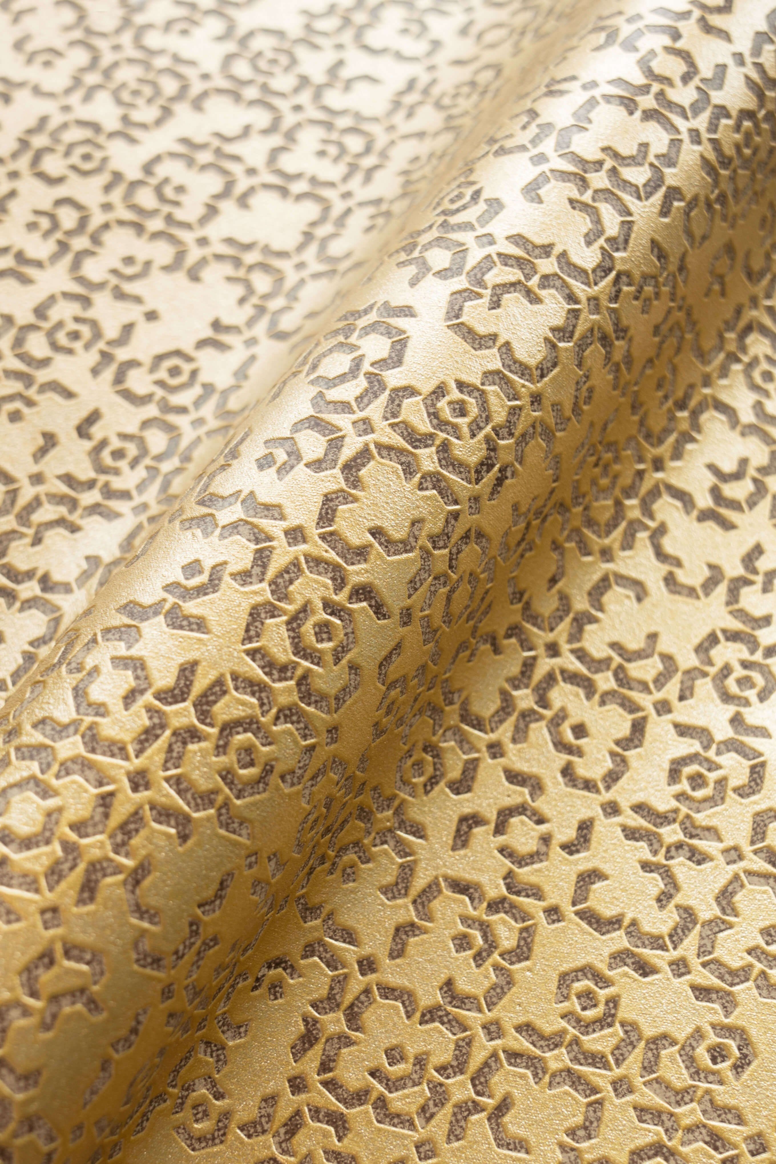 Newroom Vliestapete, Gold Tapete Orientalisch Glänzend - Mustertapete Metallic Braun Arabisch Grafisch Modernes Ornament für Wohnzimmer Schlafzimmer Küche