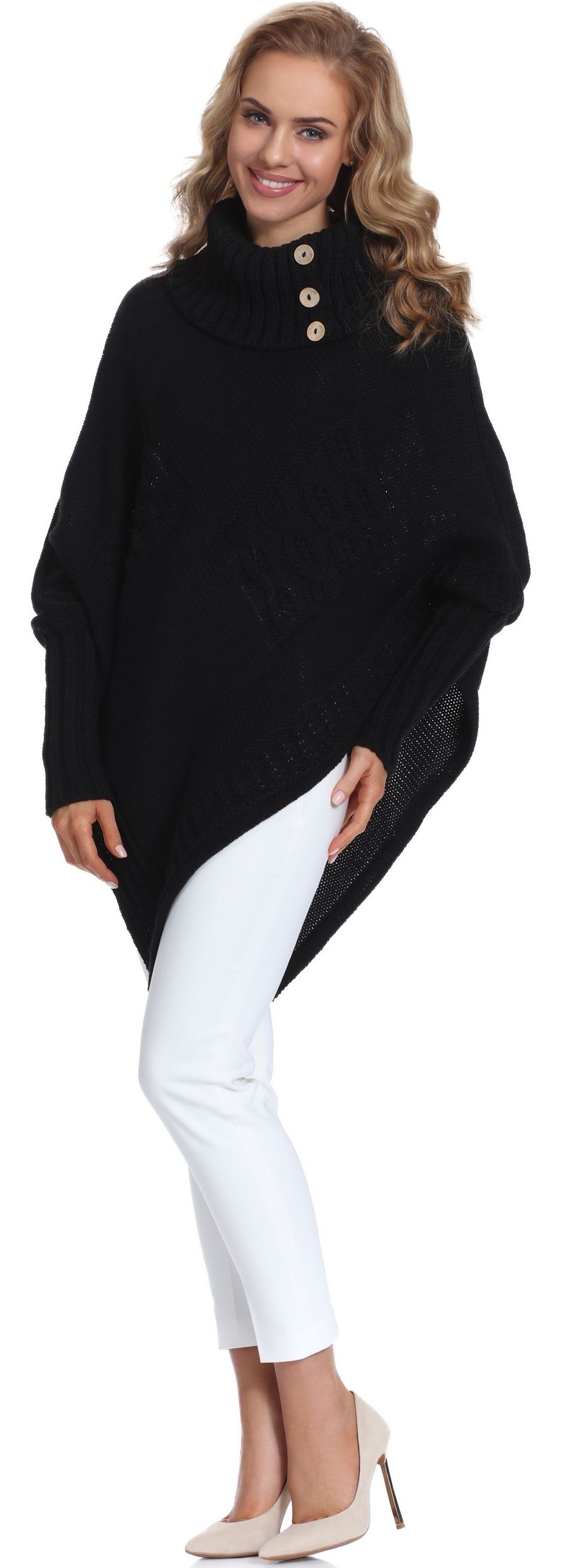 Strickponcho Damen M83N4 Schwarz Style Merry Poncho