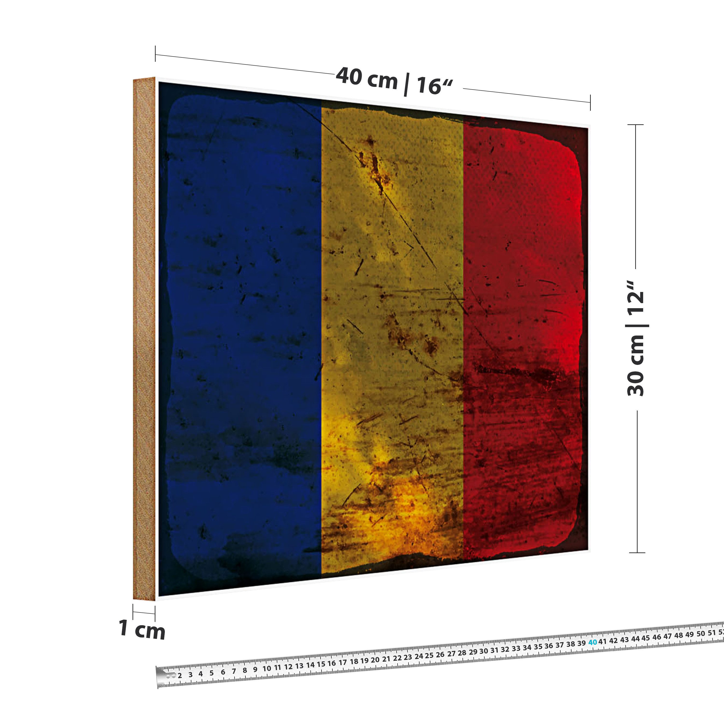 Roomando Holzbild Flagge Rumänien 40x30cm Flag of Romania Rost