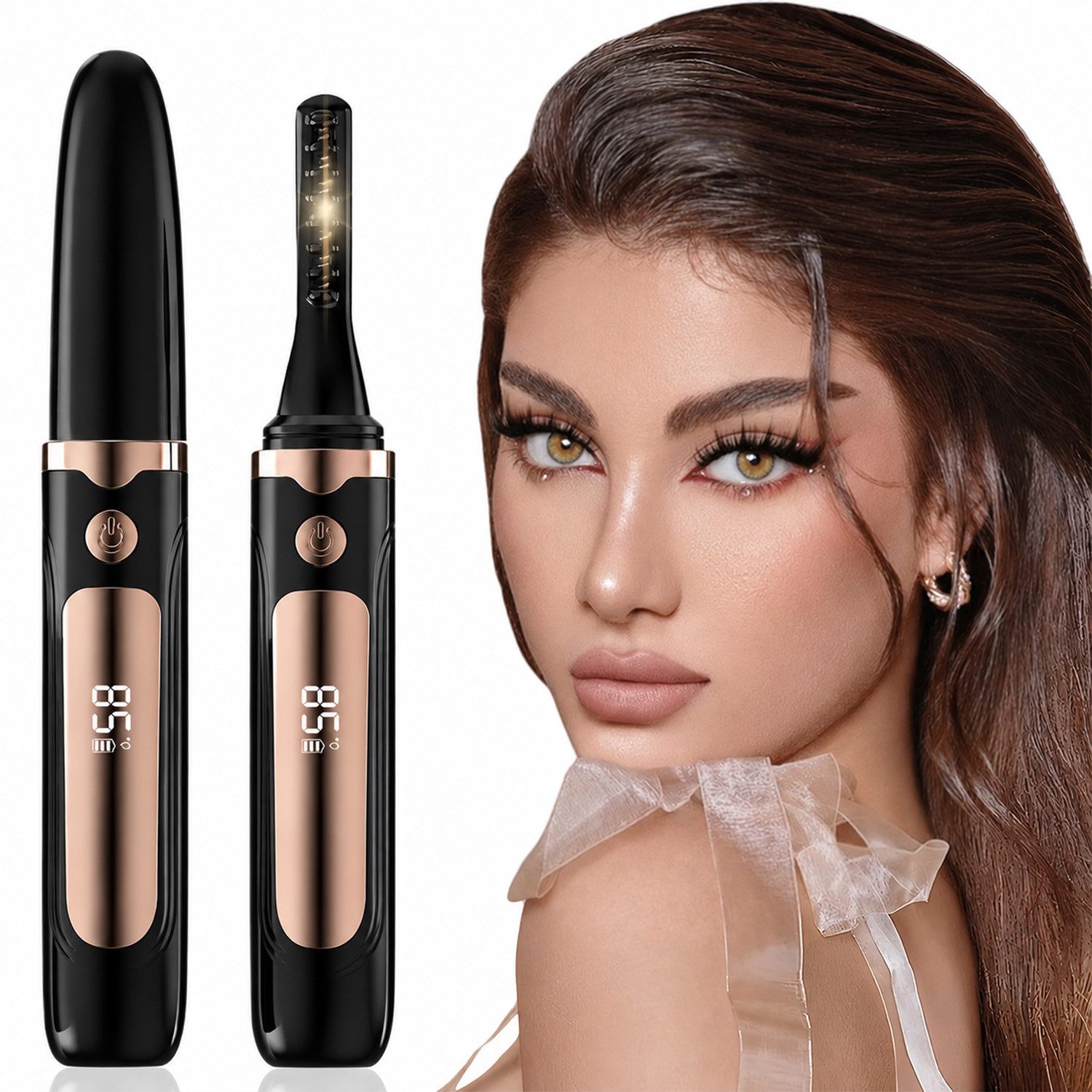 MOPUEA Wimpernzange Elektrischer Beheizbarer Wimpernformer Wimpernzange mit LED Display, 1-tlg., Heiz Wimperncurler 4 Temperaturstufen für langanhaltenden Schwung