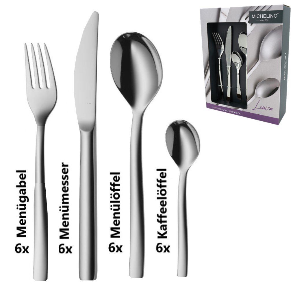 Essbesteck, Messer 6 Edelstahl silber Besteck-Set KESSMANN Teilig Besteck-Set Löffel Tischbesteck rostfrei Menübesteck Gabel Geschenkset Personen 24 silber