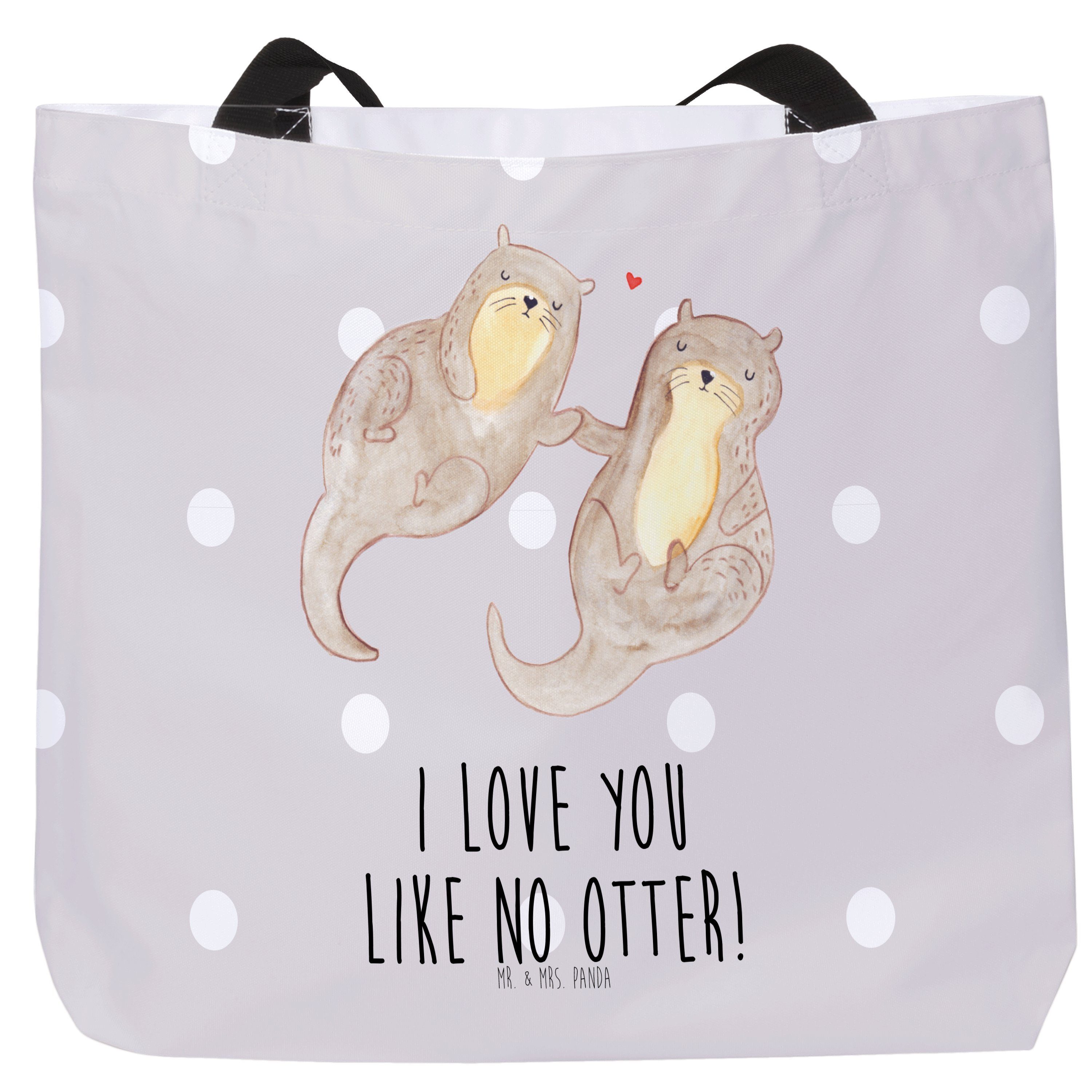 Mr. & Mrs. Panda Shopper Otter händchenhaltend - Grau Pastell - Geschenk, Otter Seeotter See O (1-tlg)