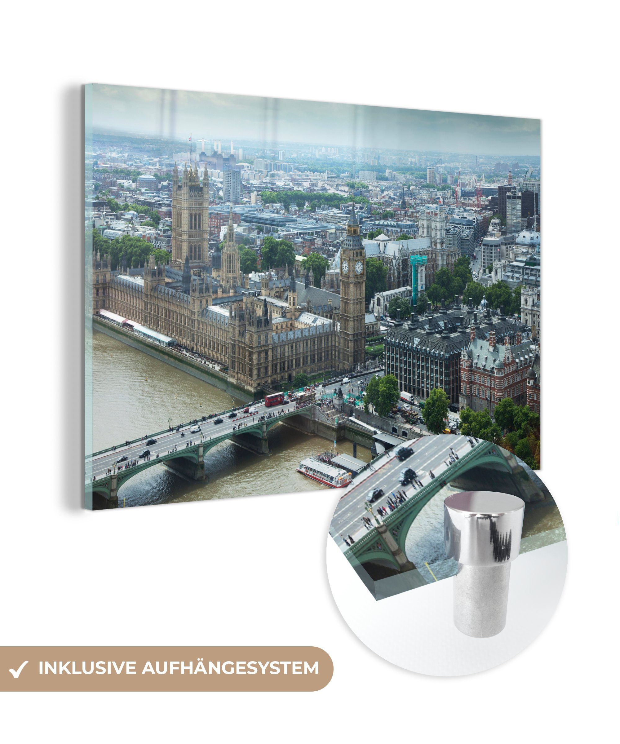 MuchoWow Acrylglasbild Luftaufnahme von London und Big Ben, (1 St), Acrylglasbilder Wohnzimmer & Schlafzimmer