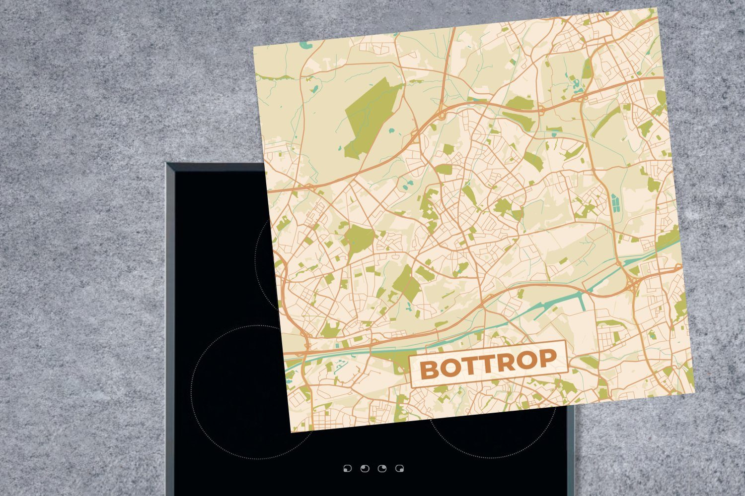 MuchoWow Herdblende-/Abdeckplatte Stadtplan, für Bottrop tlg), - Vintage Arbeitsplatte küche Vinyl, - Ceranfeldabdeckung, Karte (1 - 78x78 cm