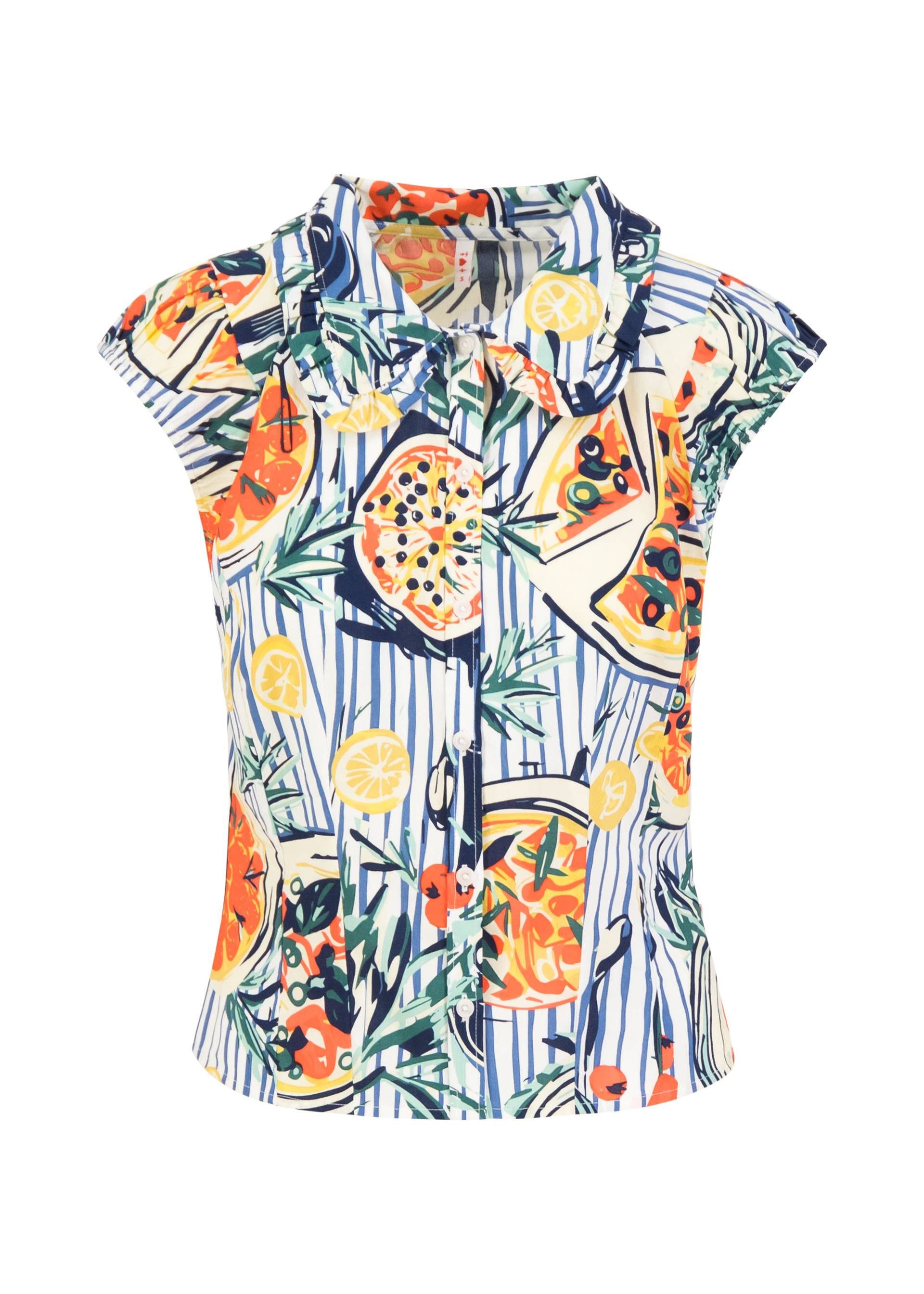 Blutsgeschwister Hemdbluse - Damen Blusentop mit Kragen - Sommerbluse gemustert - Kurzarm Bluse