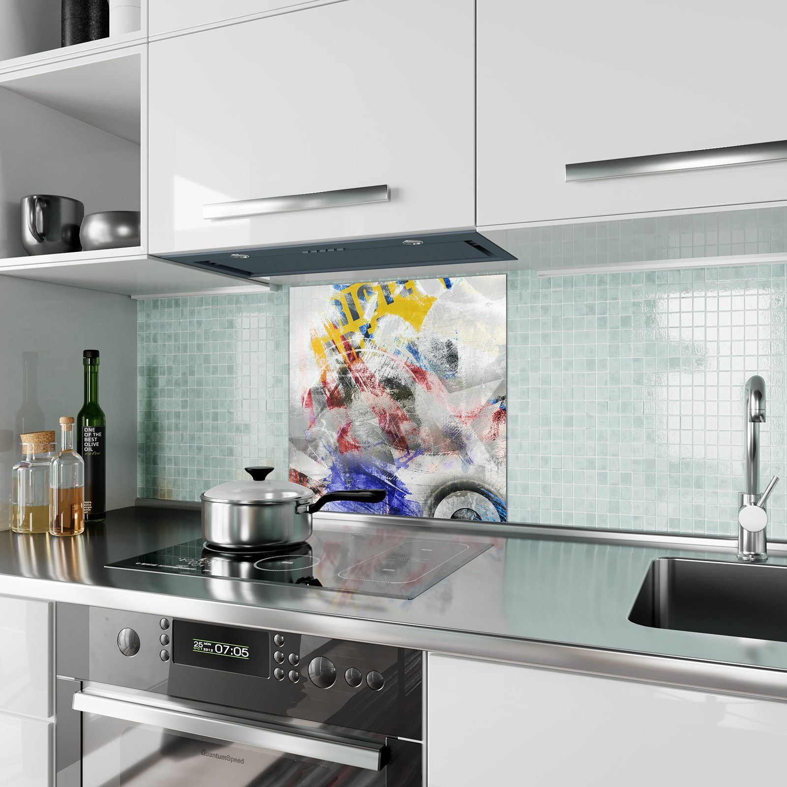 Glas Muster Abstrakte Farben Primedeco Spritzschutz und Küchenrückwand