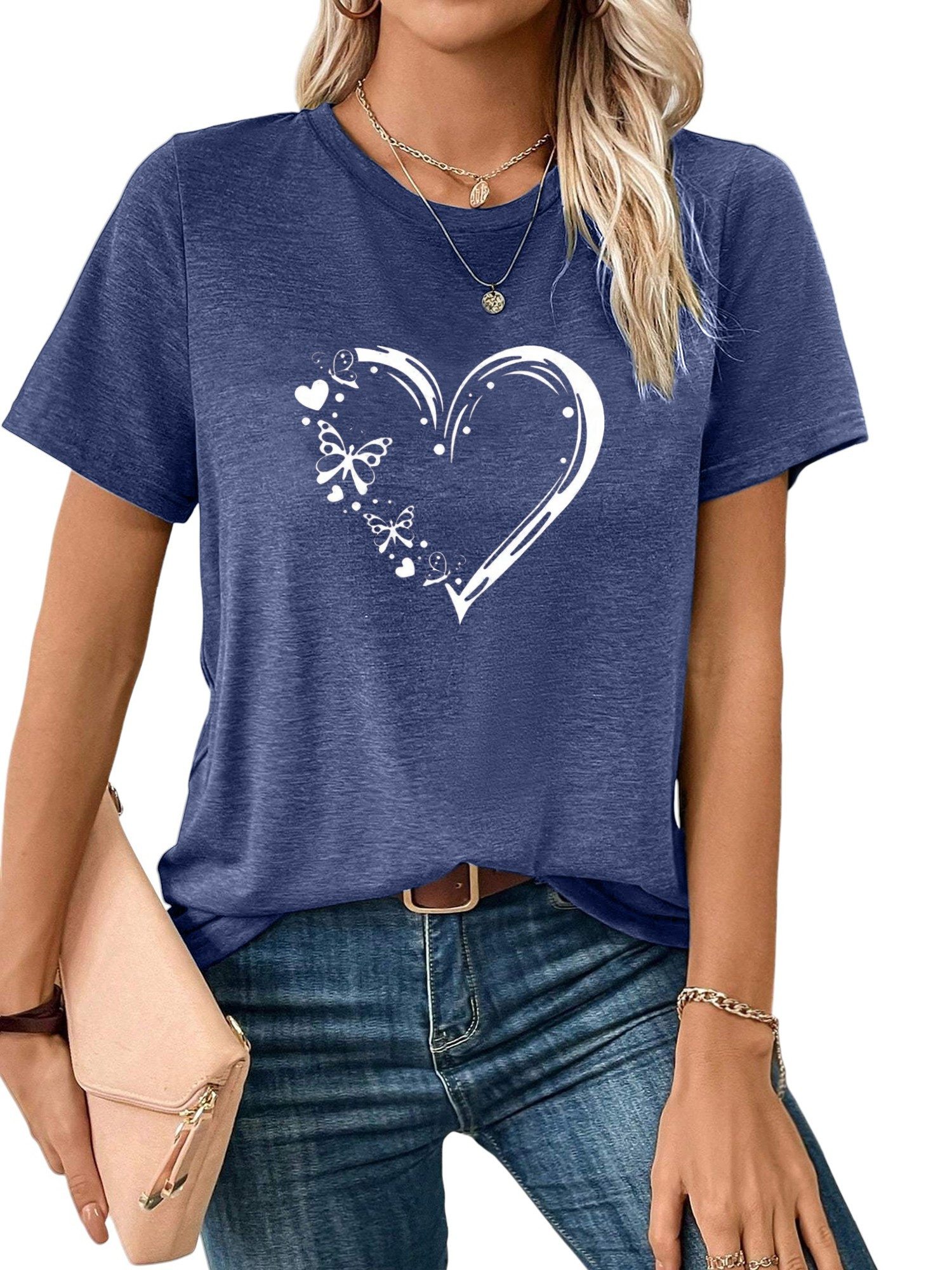 PYL Rundhalsshirt Damen bequemes Sommer Kurzarmbluse günstig online kaufen