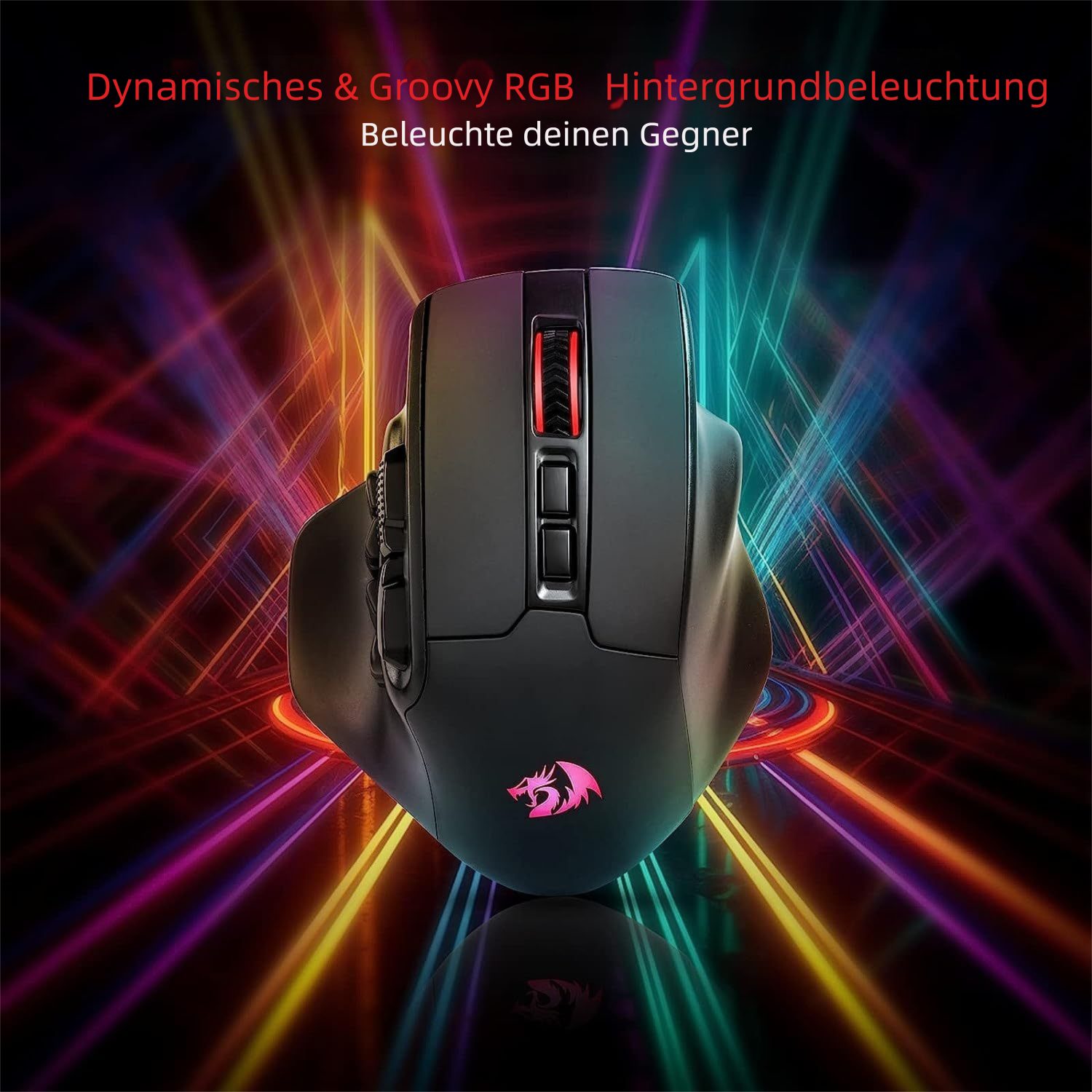 Redragon M811 Aatrox Kabellose, Ergonomisches Design für PC & Gamer Gaming-Maus (kabelgebunden, RF Wireless, 15 programmierbare Tasten, 5 DPI-Stufen, RGB-Beleuchtung)