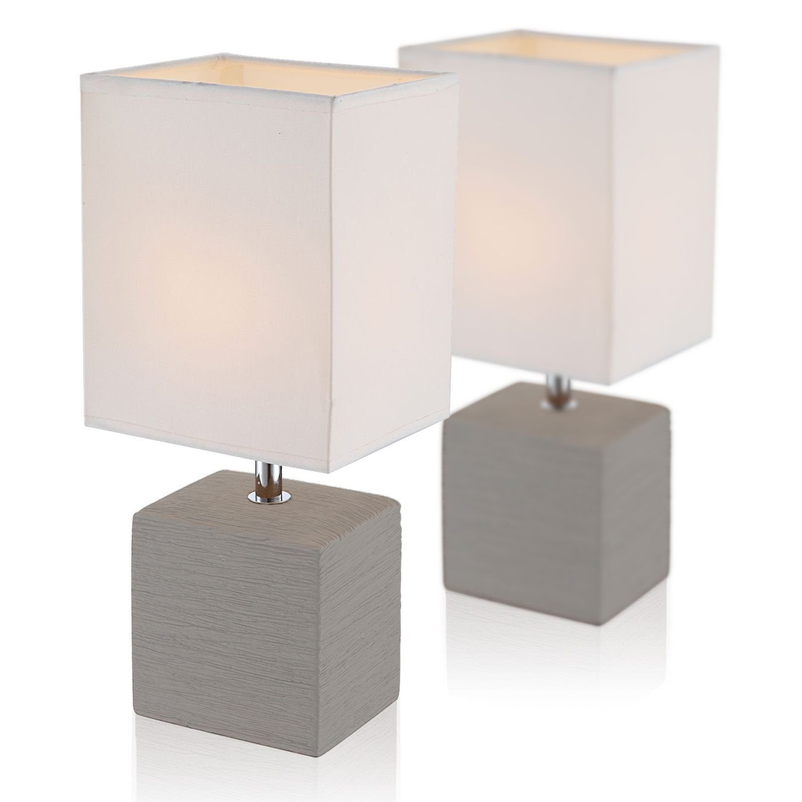 bmf-versand Tischleuchte Nachttischlampe 2er Set Braun Lampenschirm Tischlampe Stoff Weiß, mit Schalter, Schreibtischlampe, ohne Leuchtmittel, Lichtfarbe ist abhängig vom Leuchtmittel, Wohnzimmer