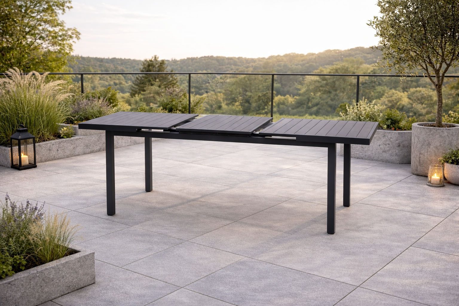 Destiny Garten-Essgruppe MOLINO IMOLA 4 Se + Ausziehtisch 165/215x100cm, anthrazit, (Set, 4 Sessel inkl. Sitzkissen, 1 Tisch mit Synchronauszug), Aluminium, Rope, Polywood