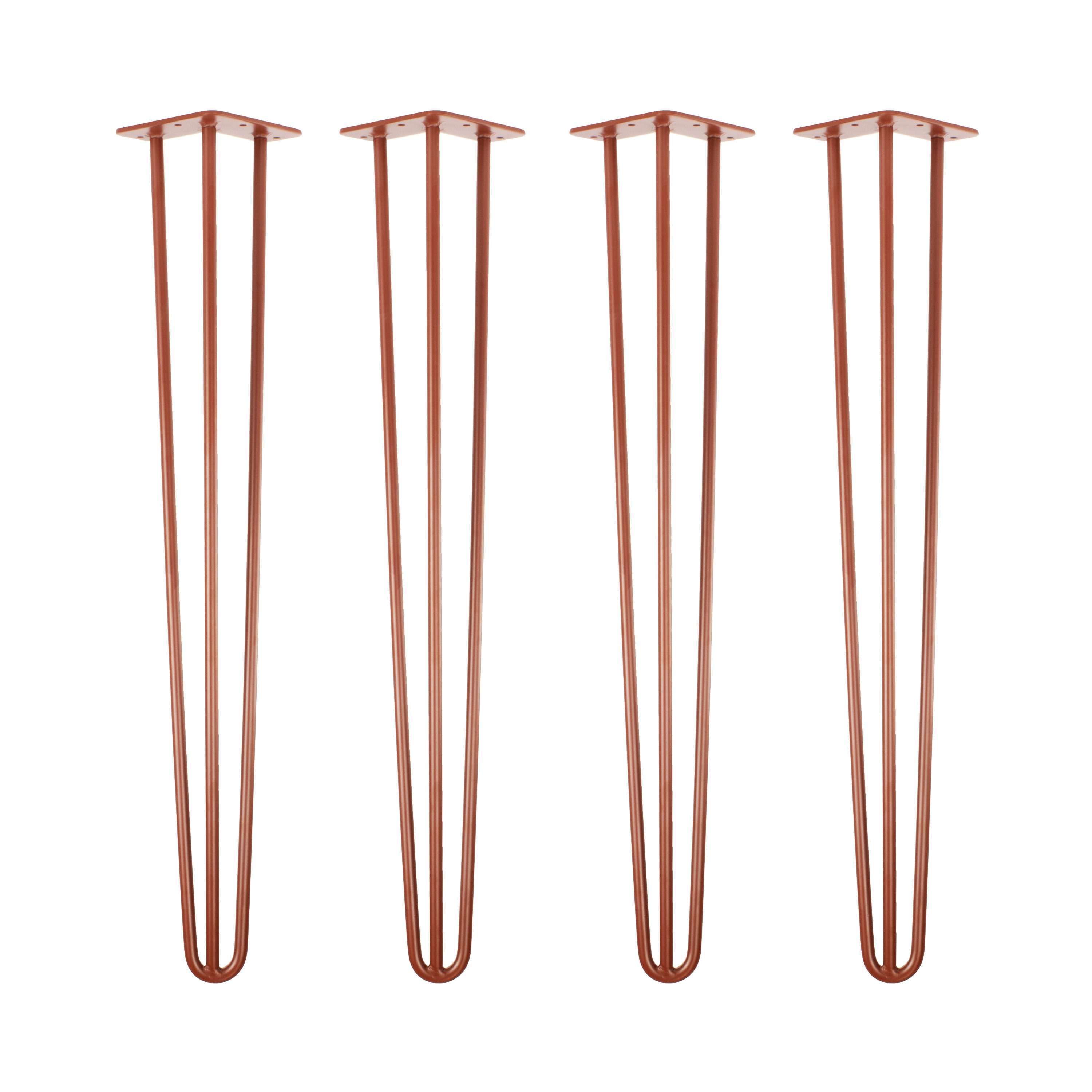 Natural Goods Berlin Tischbein 4er Set HAIRPIN Legs, Haarnadelbeine, Möbelfüße, 71cm - 3 Streben - Tisch, Rot