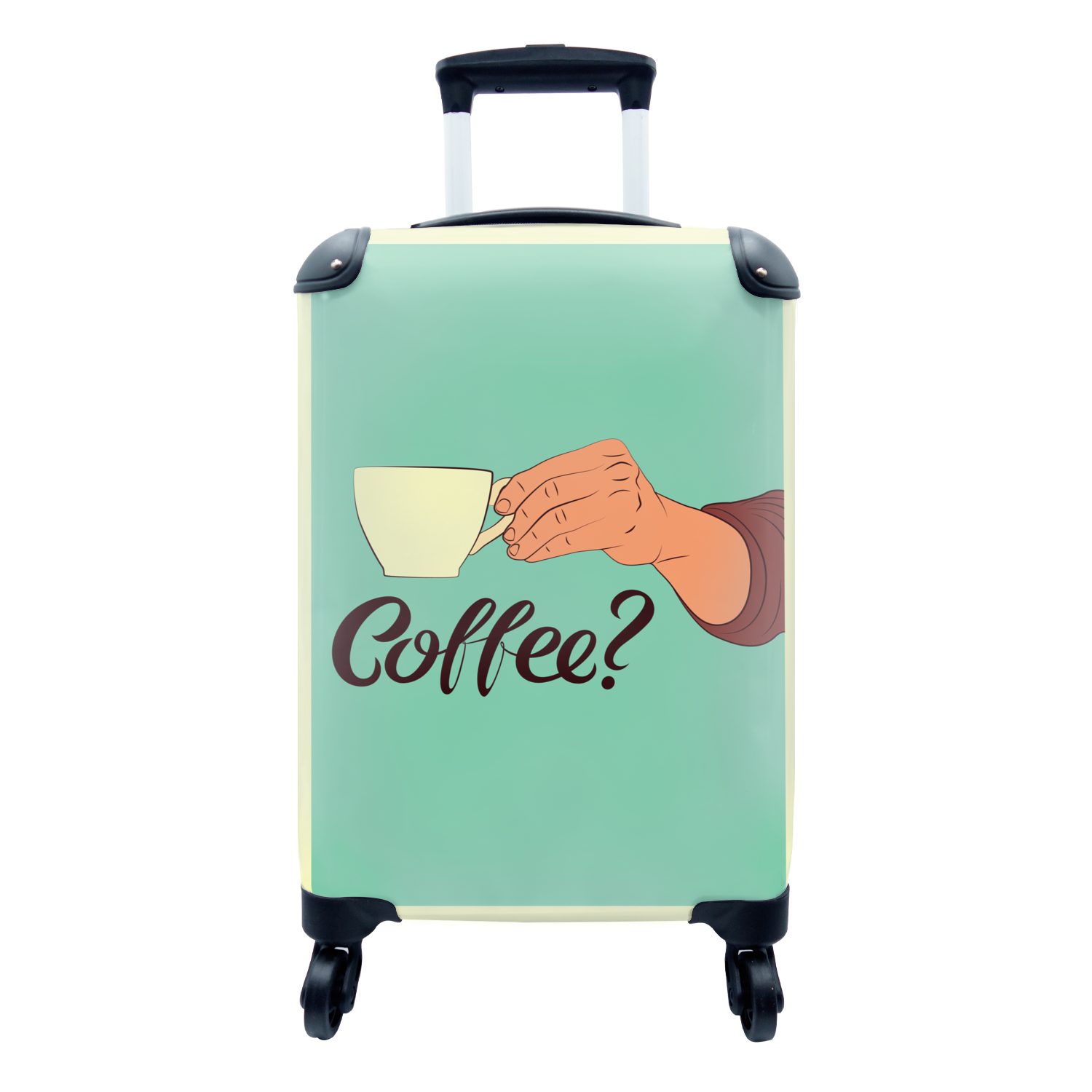 MuchoWow Handgepäckkoffer Retro - Sprichwörter - Kaffee? Zitate, 4 Rollen, Reisetasche mit rollen, Handgepäck für Ferien, Trolley, Reisekoffer