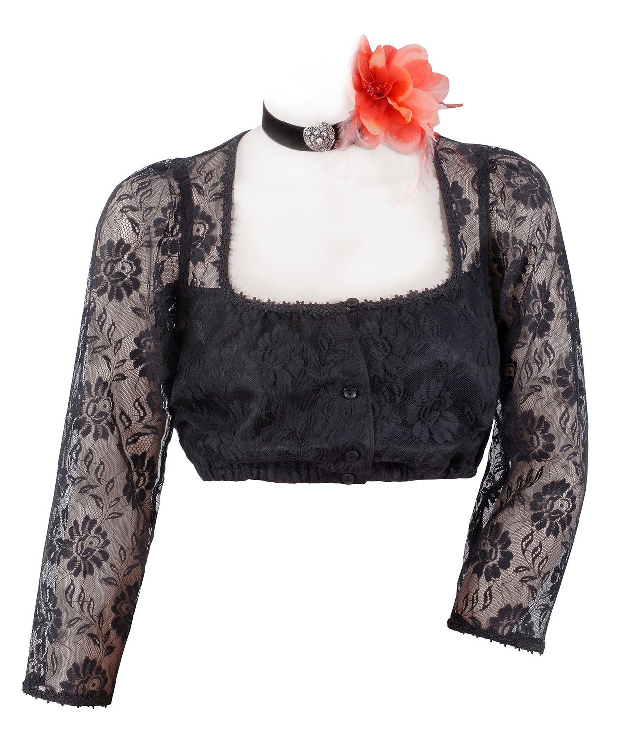 Moschen-Bayern Dirndlbluse Dirndlbluse Damen Trachtenbluse zum Dirndl 3/4-Ärmel Spitzenbluse festlich Schwarz Trachtenbluse, Spitzenbluse, Bluse, festlich, Dirndlbluse