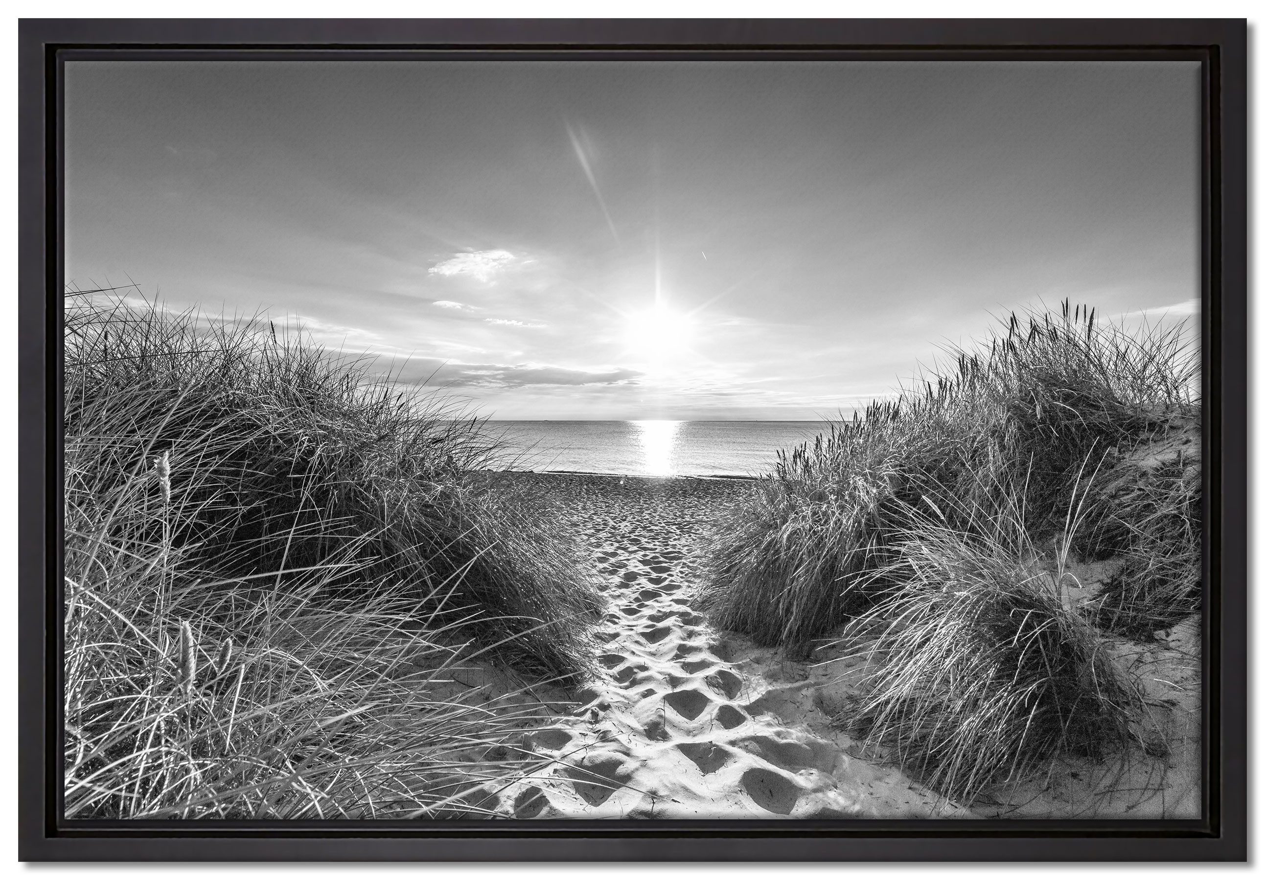 Pixxprint Leinwandbild der Weg ins Meer Kunst B&W, der Weg ins Meer Kunst B&W (1 St), Leinwandbild bespannt, im Schattenfugenrahmen, inkl. Zackenaufhänger