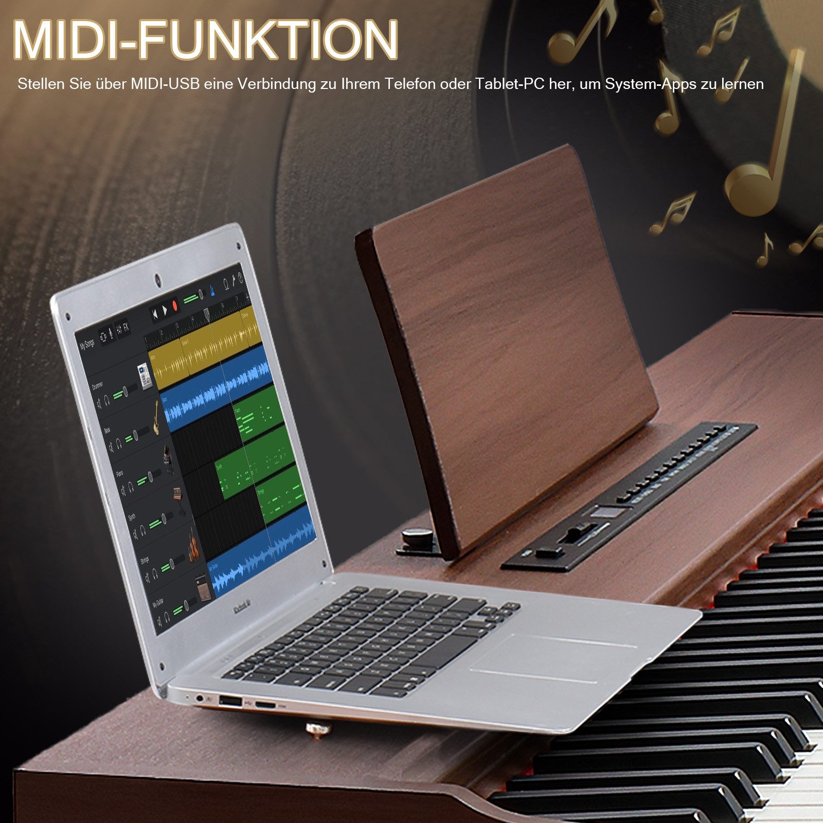 LALAHO Digitalpiano GDP-104/A-815 Elektro Klavier Digital E-Piano,Dual Bluetooth, Digital E-Piano mit 88 Tasten Hammermechanik 128 Rhythmen – Bild 4 von 5