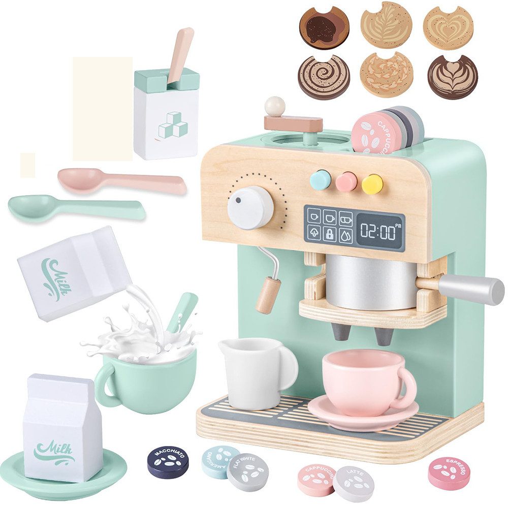 CLTYQ Kinder-Kaffeemaschine Kinderküche Kaffeemaschine Kinder Holz, Spielkü günstig online kaufen