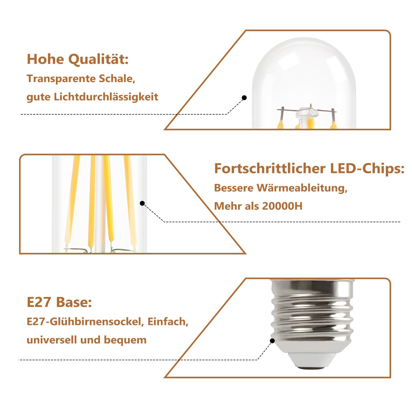 ZMH LED-Leuchtmittel LED E27, Lampe 3000K 6 Energiespar4W St., Glühbirnen Birnen, lampe Vintage