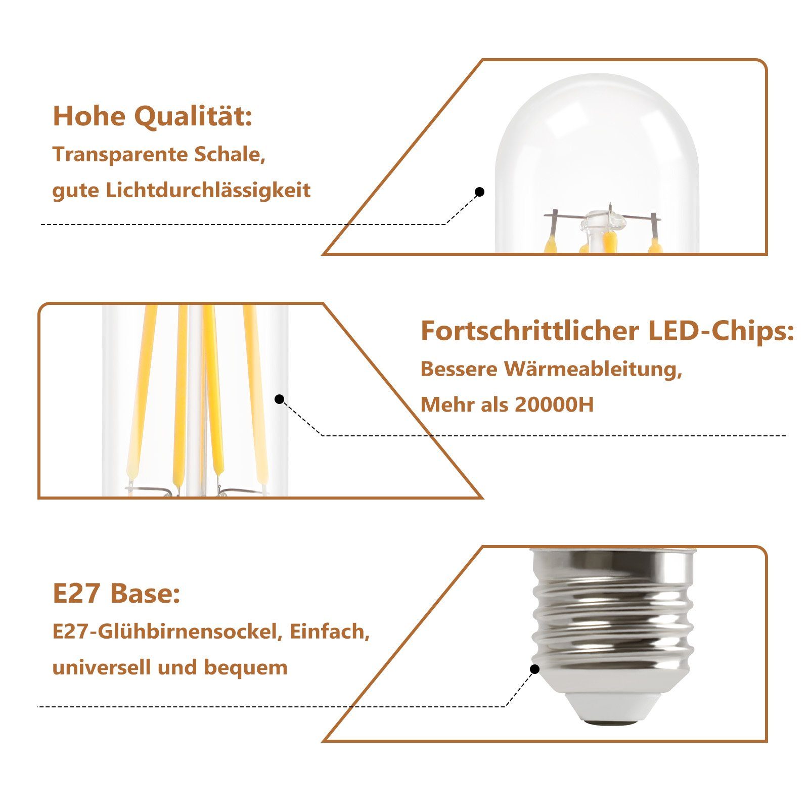 6 3000K Vintage LED Birnen, Lampe Energiespar4W LED-Leuchtmittel Glühbirnen ZMH lampe St., E27,